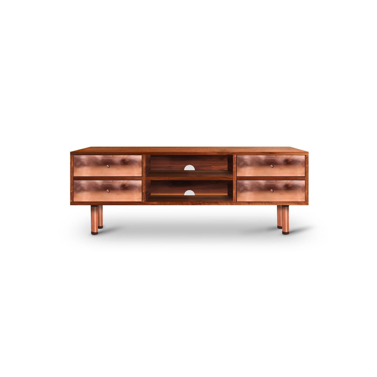 Natural Cane Media Console Tables Inside Most Up To Date Mid Century Modern Brooklyn Media Console In Walnut, Copper Or Brass (Photo 10 of 20)
