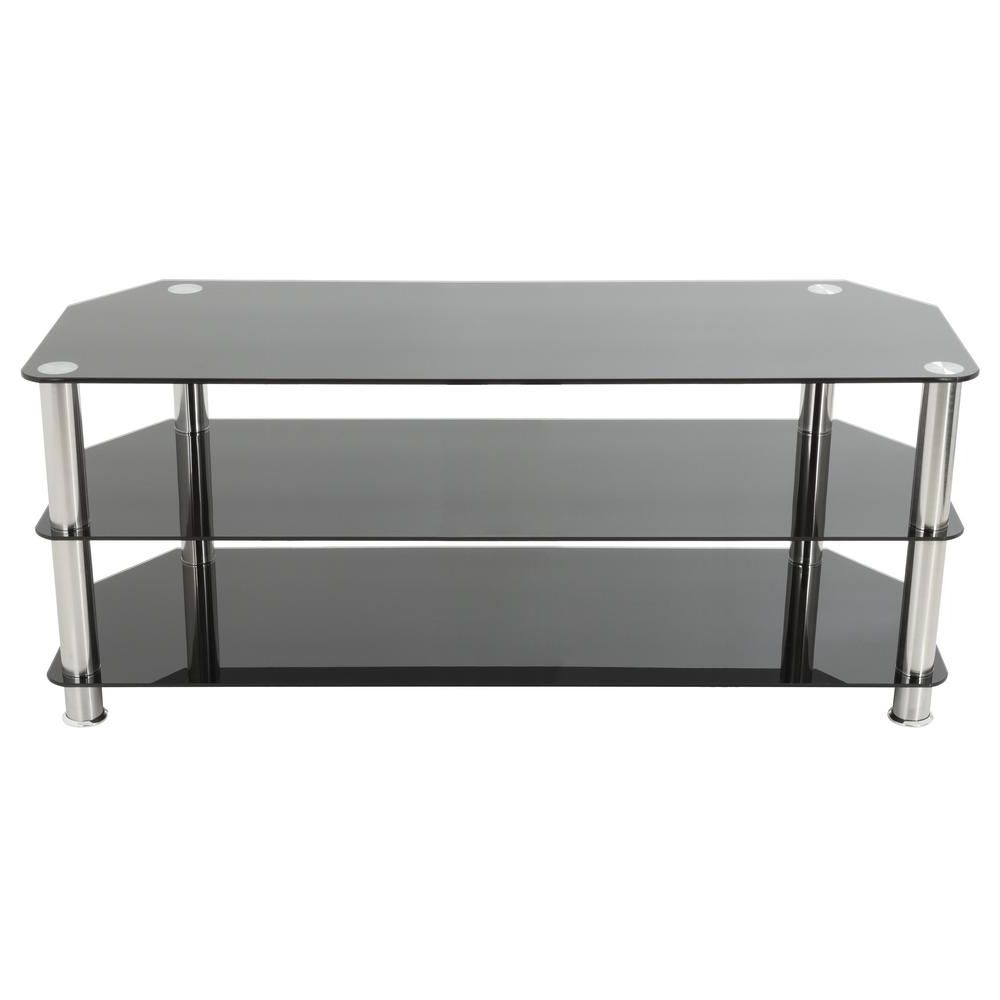 Newest Avf Tv Stand For Tvs Up To 60 In. Black Glass And Chrome Legs In Black Glass Tv Stands (Photo 14 of 20)