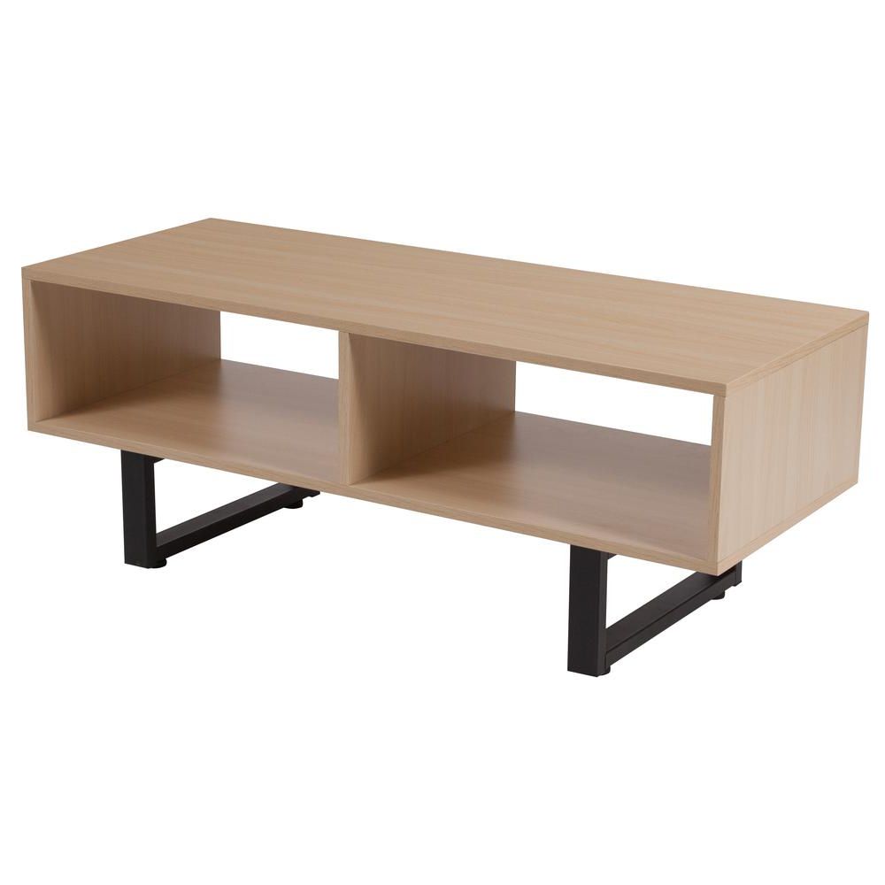 Newest Beech Tv Stands Within Beech Wood Grain Finish Tv Stand And Media Console With Black Metal Legs (Photo 10 of 20)