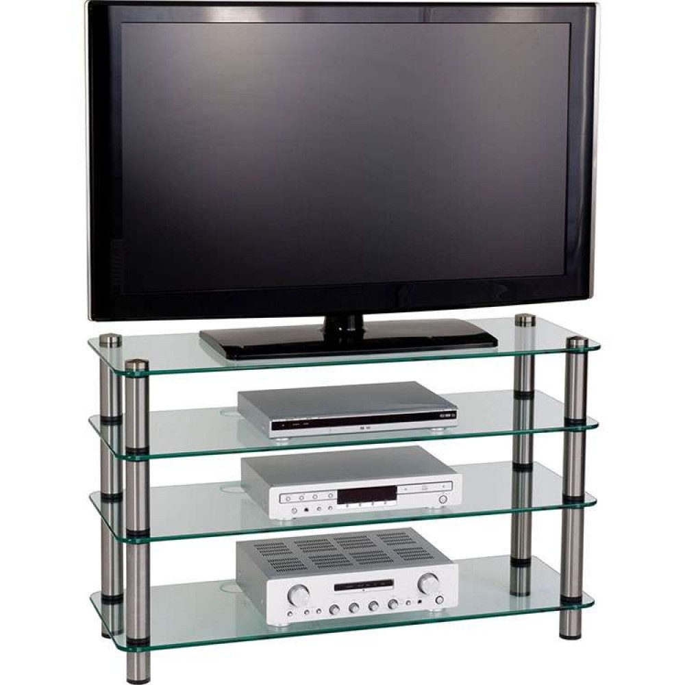 Newest Slimline Tv Stands Pertaining To 4 Tier Glass Shelves Display Flatscreen Tv Stand Unit (Photo 9 of 20)