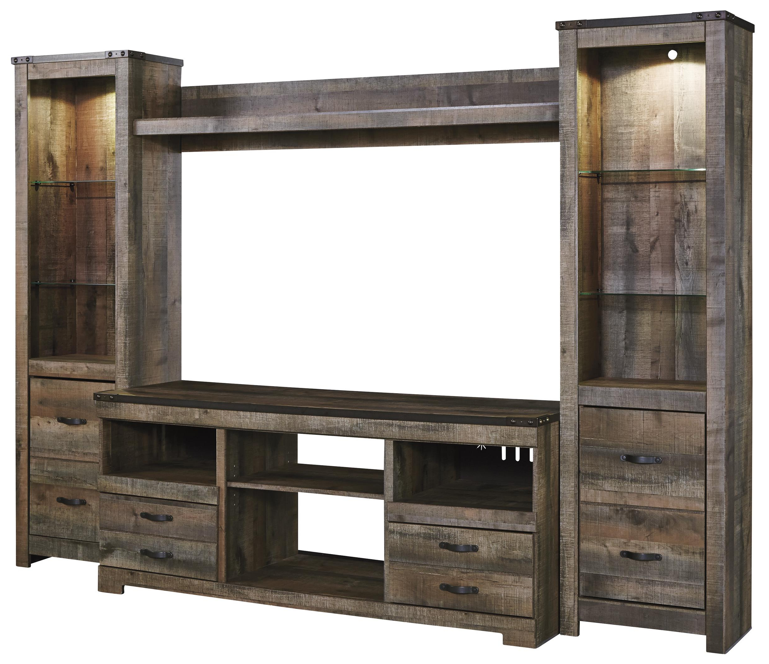 Newest Urban Rustic Rustic Large Tv Stand & 2 Tall Piers W/ Bridge In Rustic Tv Stands (Photo 6 of 20)