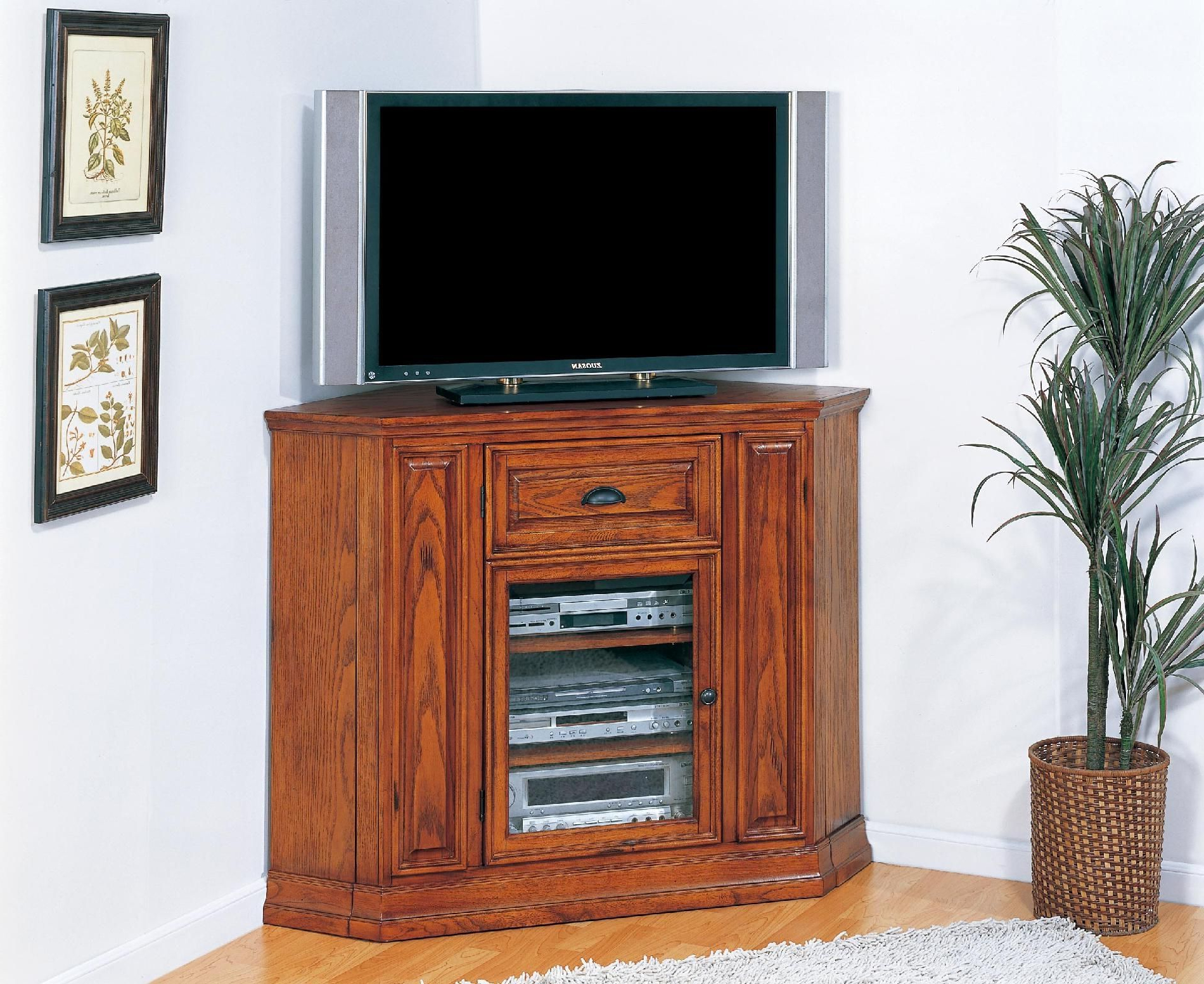 Oak Tv Cabinets For Flat Screens With Doors For 2018 Tall Corner Tv Cabinet With Doors (View 5 of 20)