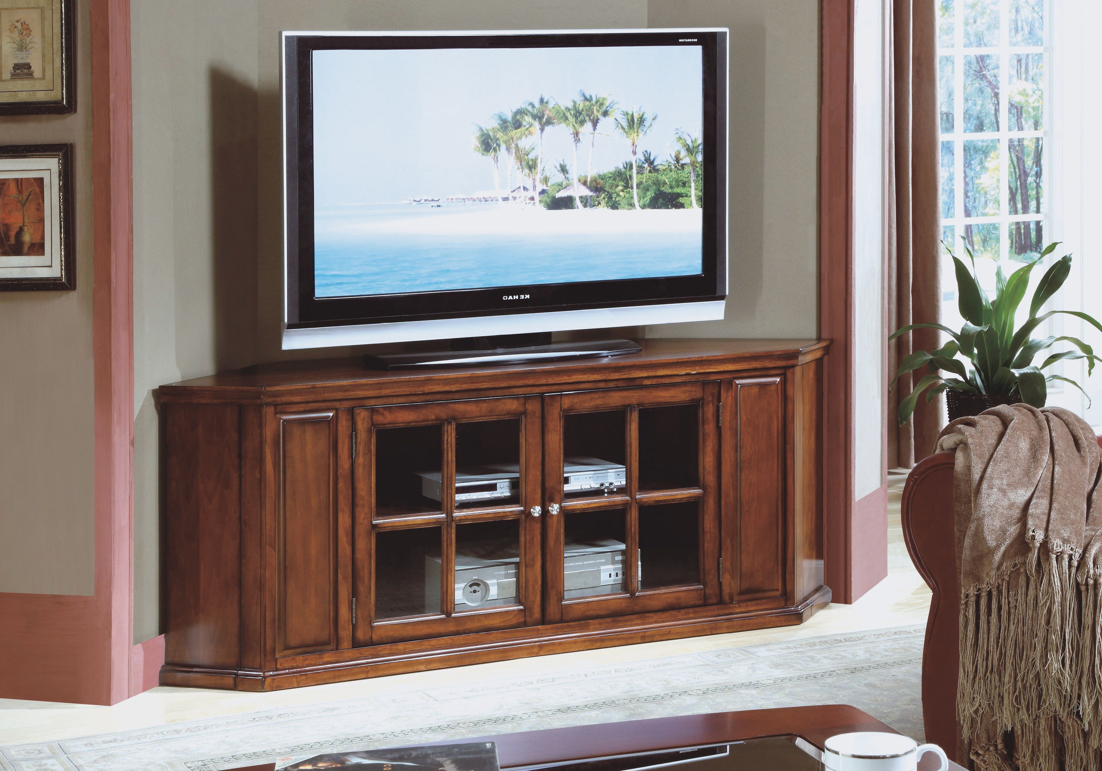 Oak Tv Stand Walmart Solid Wood Stands For Flat Screens Light With Most Up To Date Oak Tv Stands With Glass Doors (View 11 of 20)