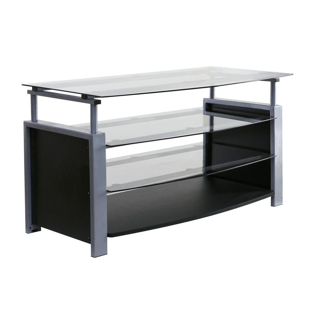 Onespace Basics Tv Stand With Steel Frame And Tempered Glass, Silver In Favorite Silver Tv Stands (Photo 19 of 20)