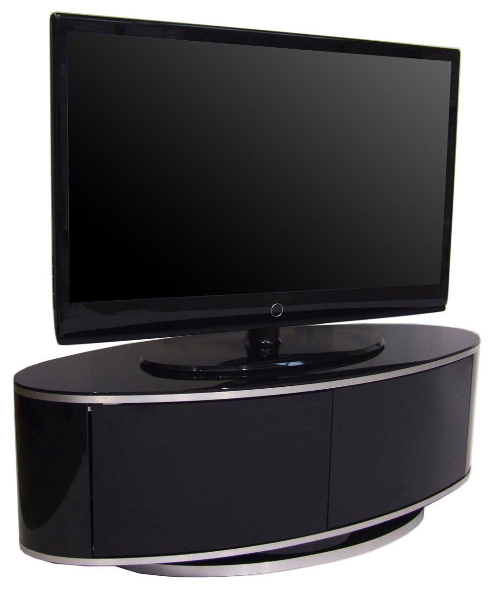 Oval Glass Tv Stands For Most Recent Mda Designs High Gloss Black Oval Tv Stand With Swivel Base And (View 12 of 20)
