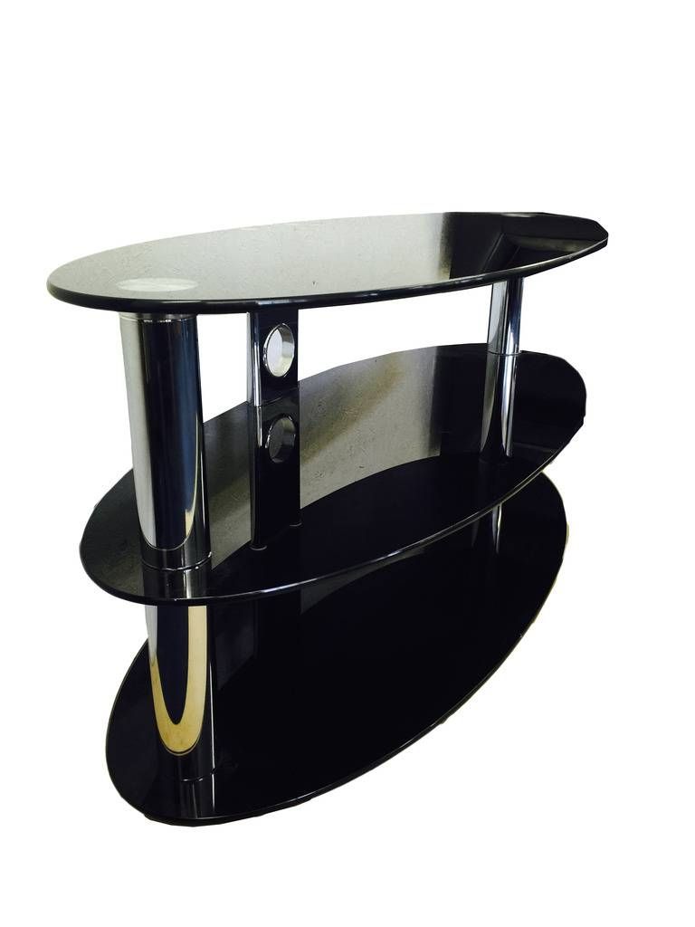 Oval Glass Tv Stands With Regard To Most Up To Date Oval Black Glass And Chrome 3 Tier Tv Stand Table (Photo 11 of 20)