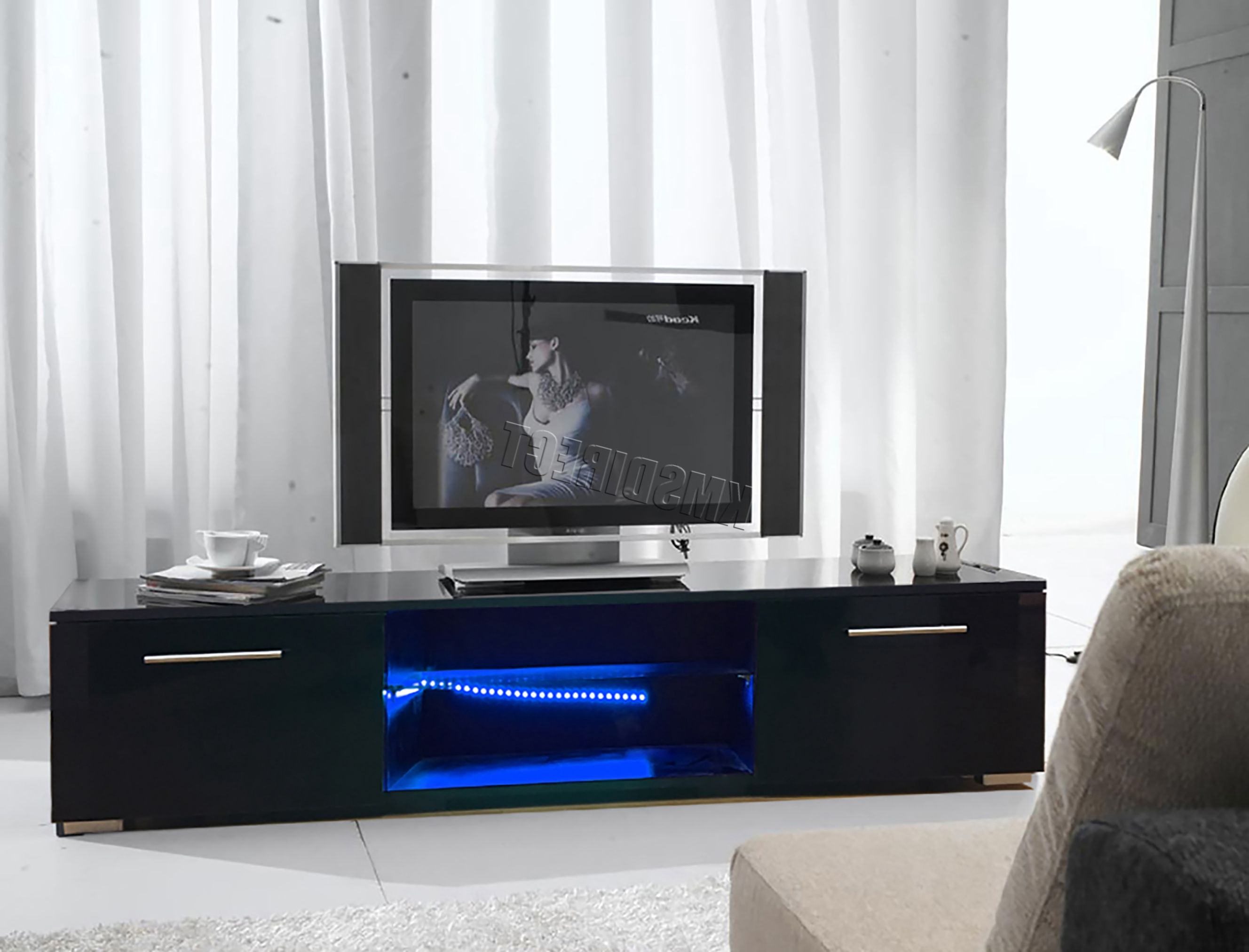 Popular Black Gloss Tv Units Throughout Westwood Modern Led Tv Unit Stand Cabinet – High Gloss Doors Matte (Photo 15 of 20)
