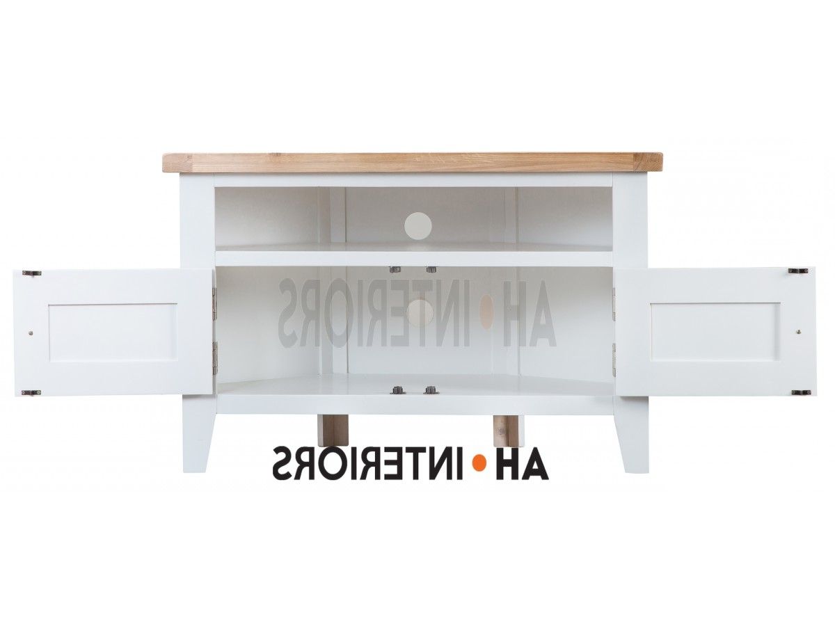 Popular Grey Corner Tv Stands For Telford  White Painted & Lime Washed Oak Corner Tv Stand (Photo 15 of 20)