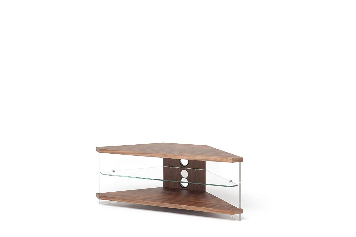 Popular Techlink Air Acrylic And Glass Corner Tv Stand In Walnut: Amazon (View 13 of 20)
