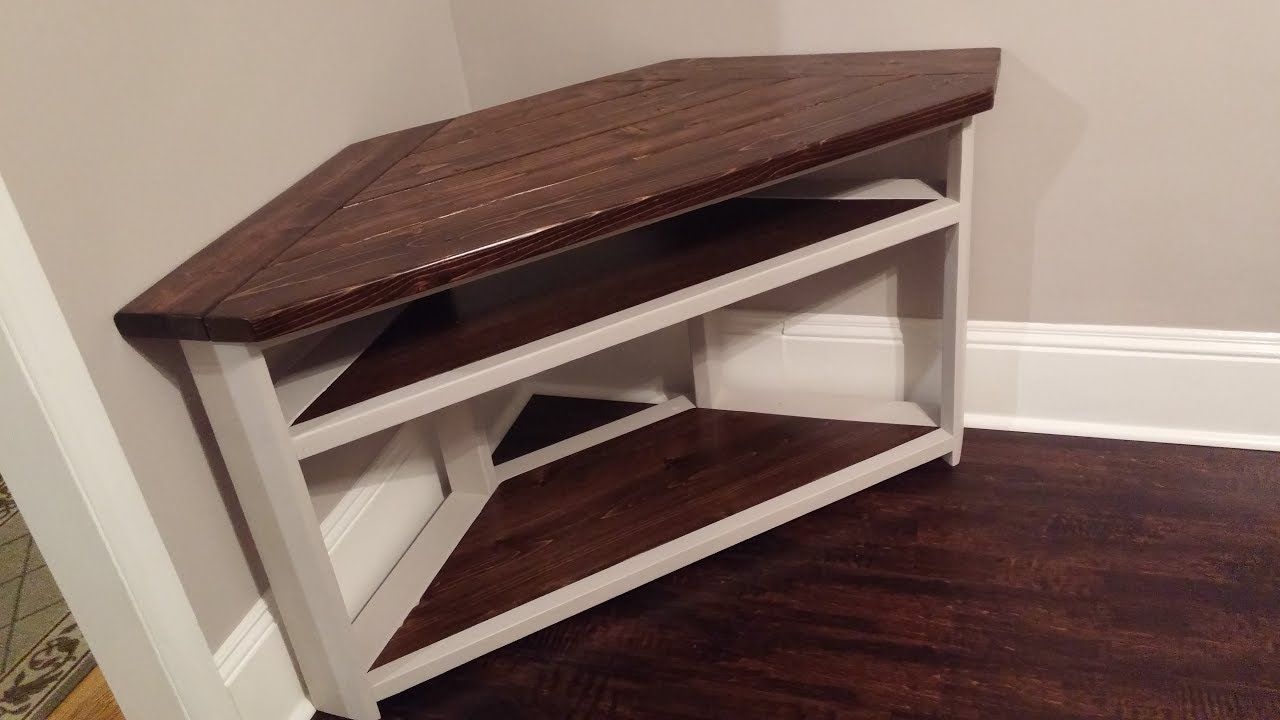 Popular Triangular Tv Stands With Diy Corner Tv Stand – Farmhouse Style – Youtube (View 13 of 20)