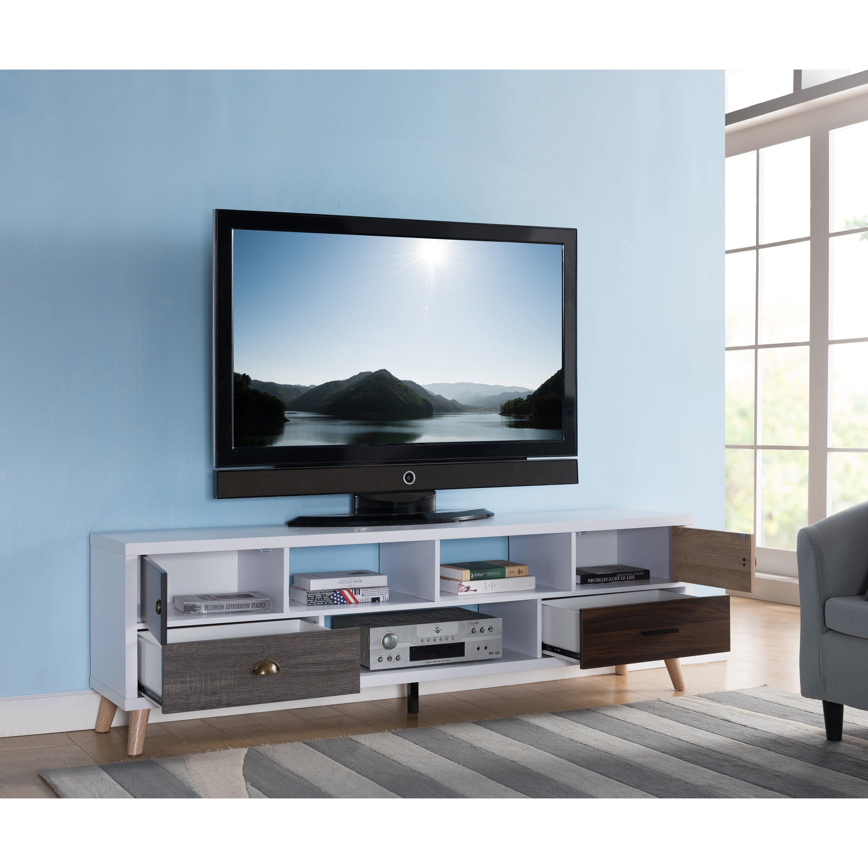 Preferred Shop Furniture Of America Kristen Mid Century Modern Multicolored Inside Casey Grey 74 Inch Tv Stands (Photo 17 of 20)