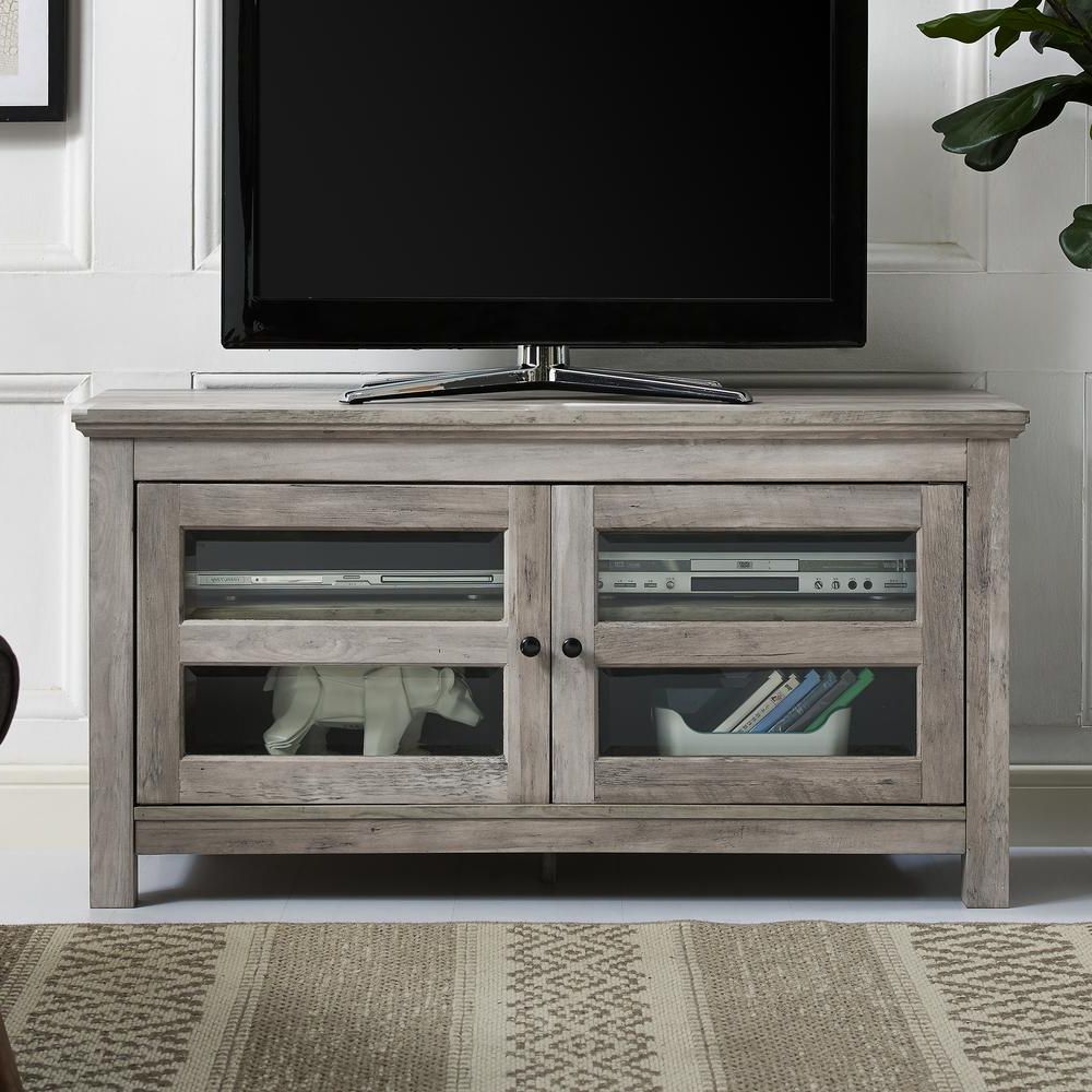 Preferred Walker Edison Furniture Company 44 In. Grey Wash Transitional 2 Door Inside Grey Wood Tv Stands (Photo 19 of 20)