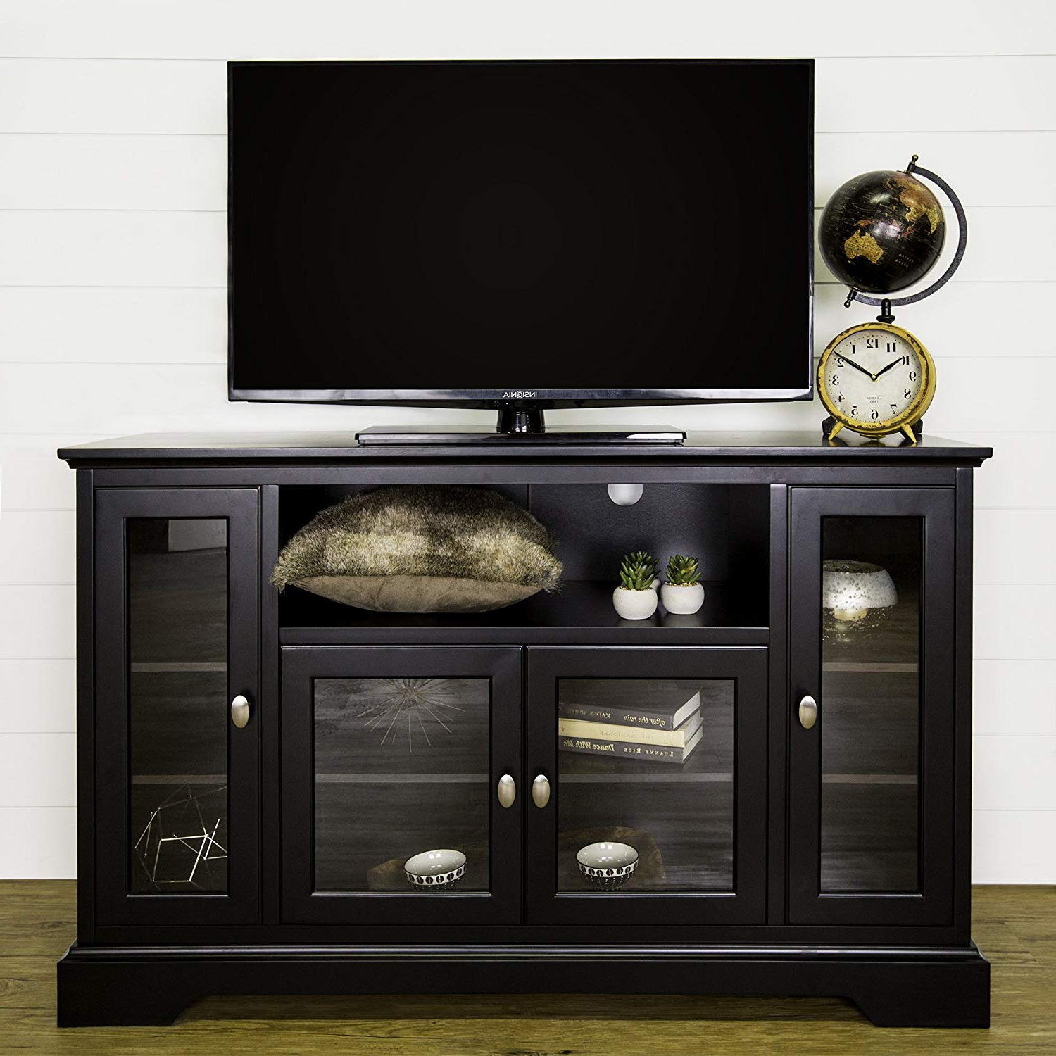 Real Wood Corner Tv Stands Intended For Famous Amazon: We Furniture 52" Wood Highboy Style Tall Tv Stand (Photo 14 of 20)