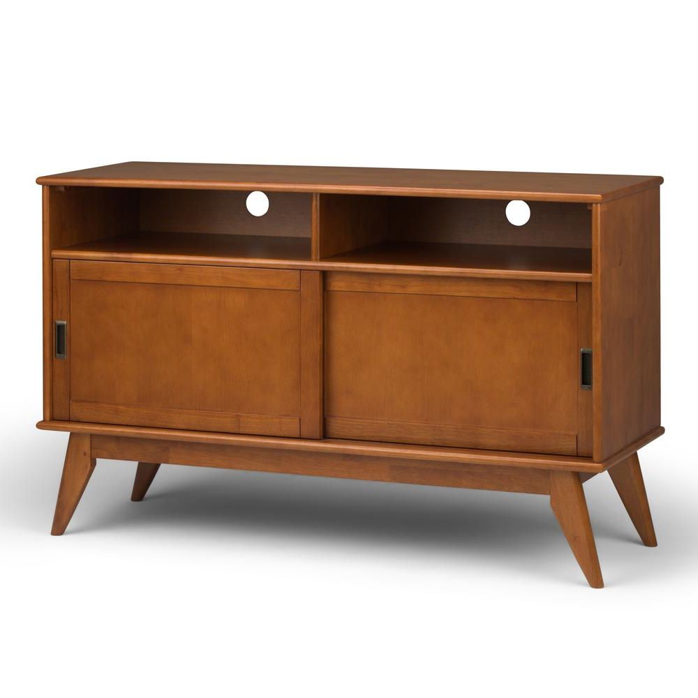 Recent Very Tall Tv Stands Pertaining To Simpli Home Draper Mid Century Teak Brown 54 In (View 15 of 20)