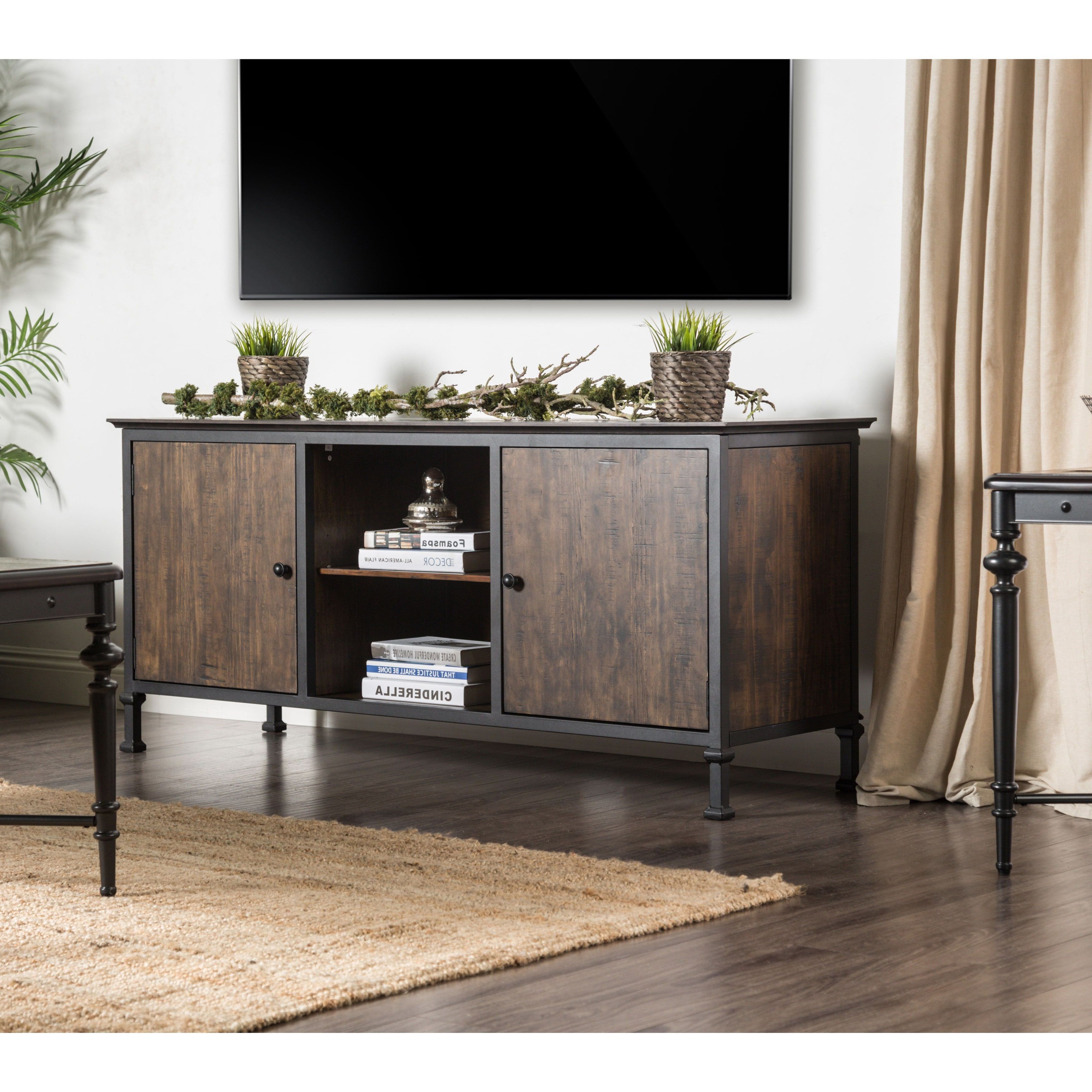 Rustic 60 Inch Tv Stands In Latest Furniture Of America Henal Rustic Multi Storage Medium Weathered Oak (View 13 of 20)