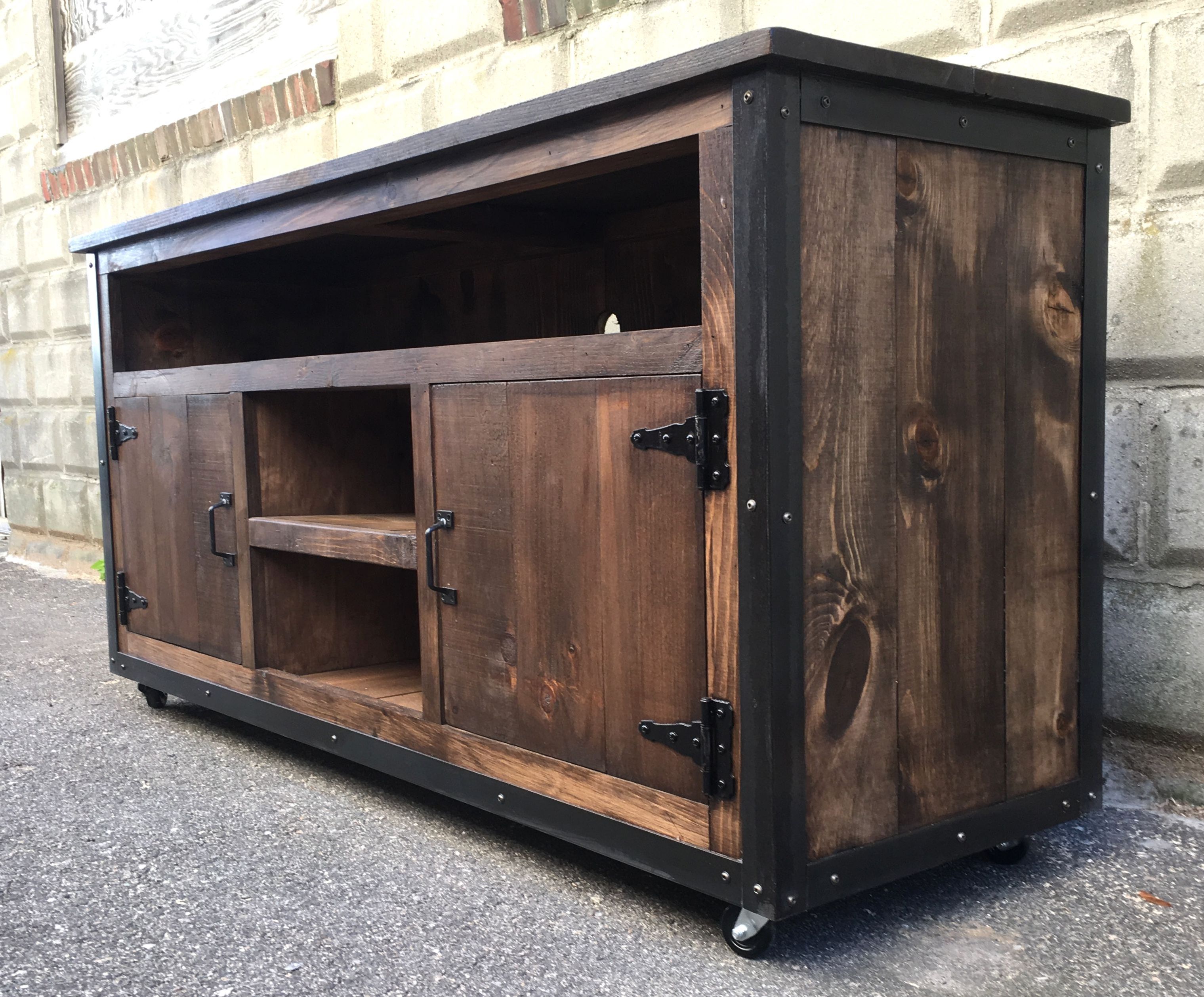Rustic Wood Tv Cabinets Regarding Famous Custom Rustic Industrial Weathered Barn Board Entertainment Center (View 19 of 20)