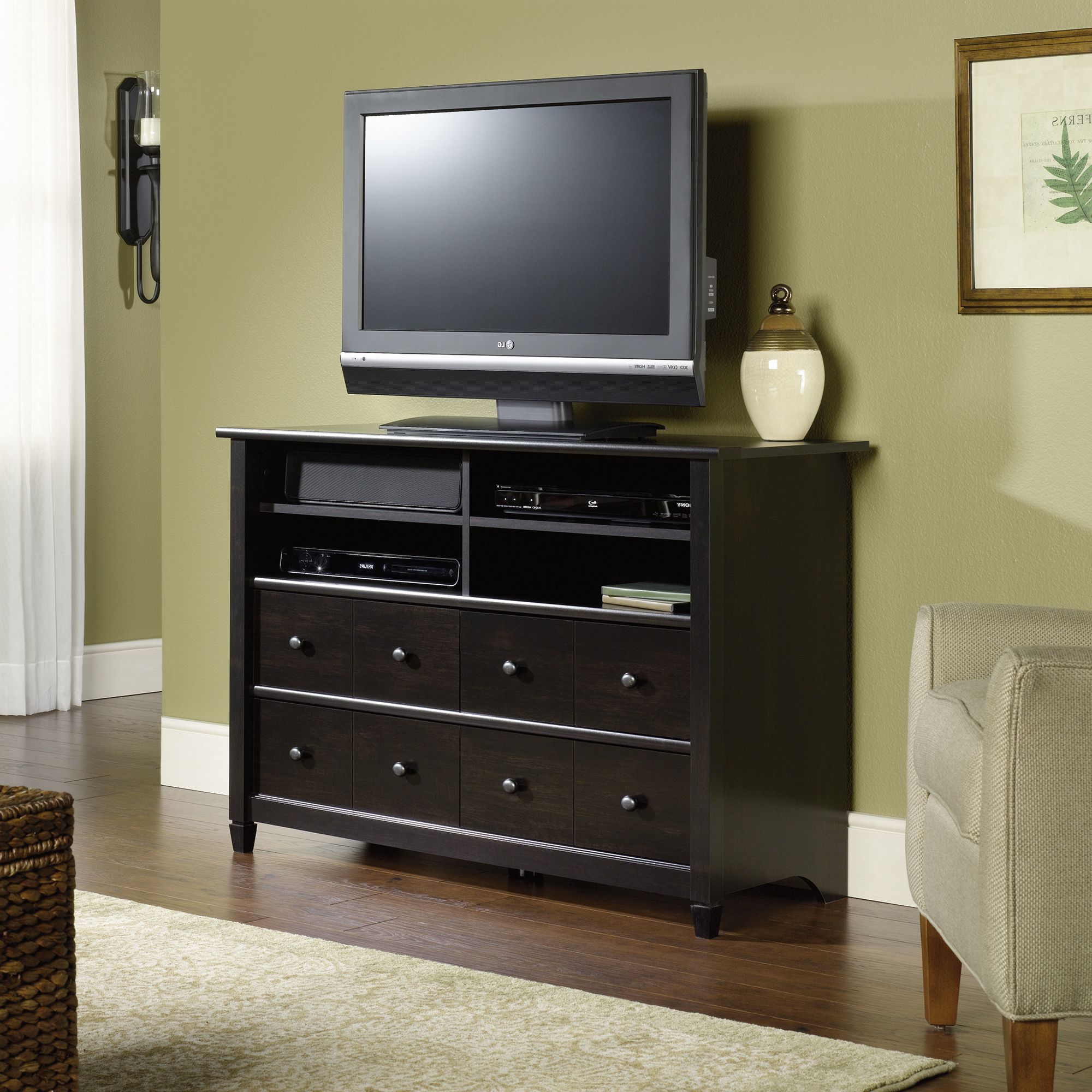 Sauder Pertaining To Well Known Black Tv Stands With Drawers (View 3 of 20)