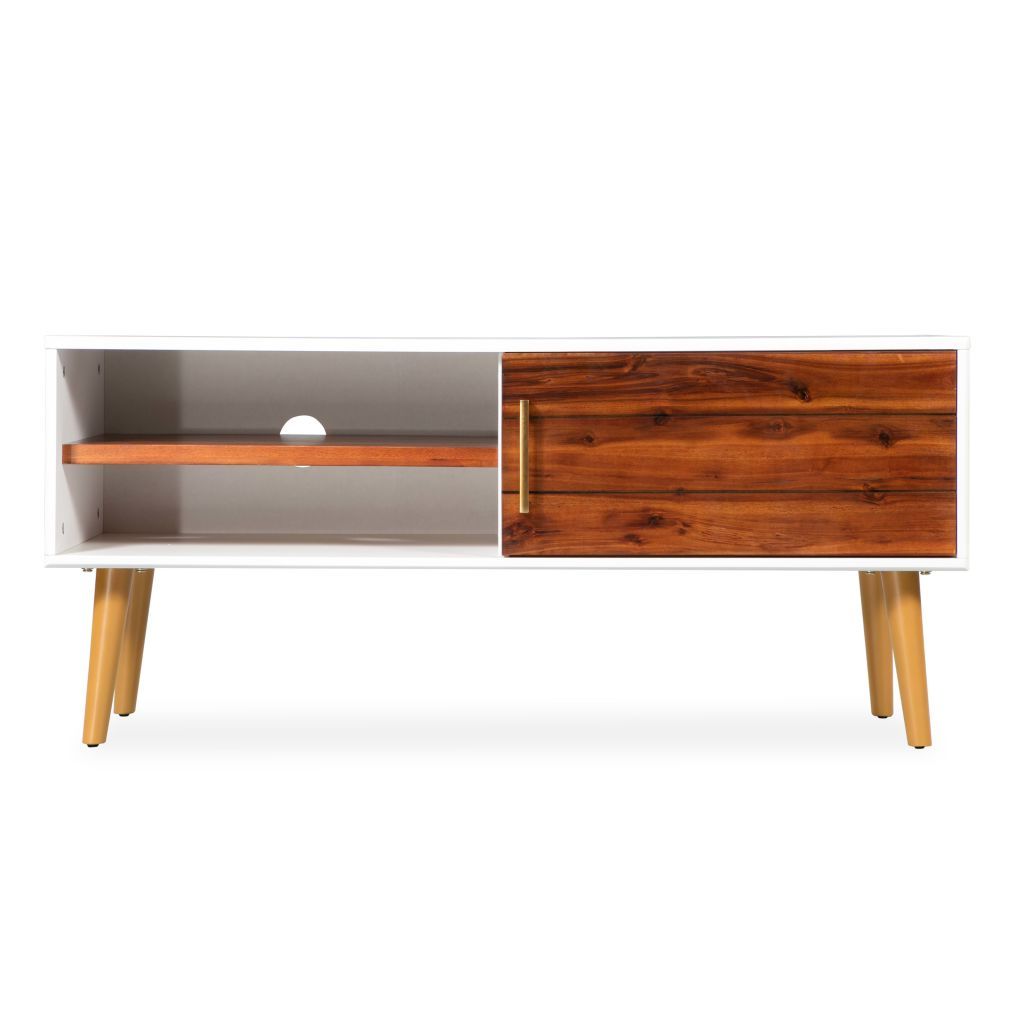 Scandinavian Tv Stands Throughout Fashionable H4home Mid Century Modern Tv Stand Cabinet Solid Acacia Wood (Photo 17 of 20)