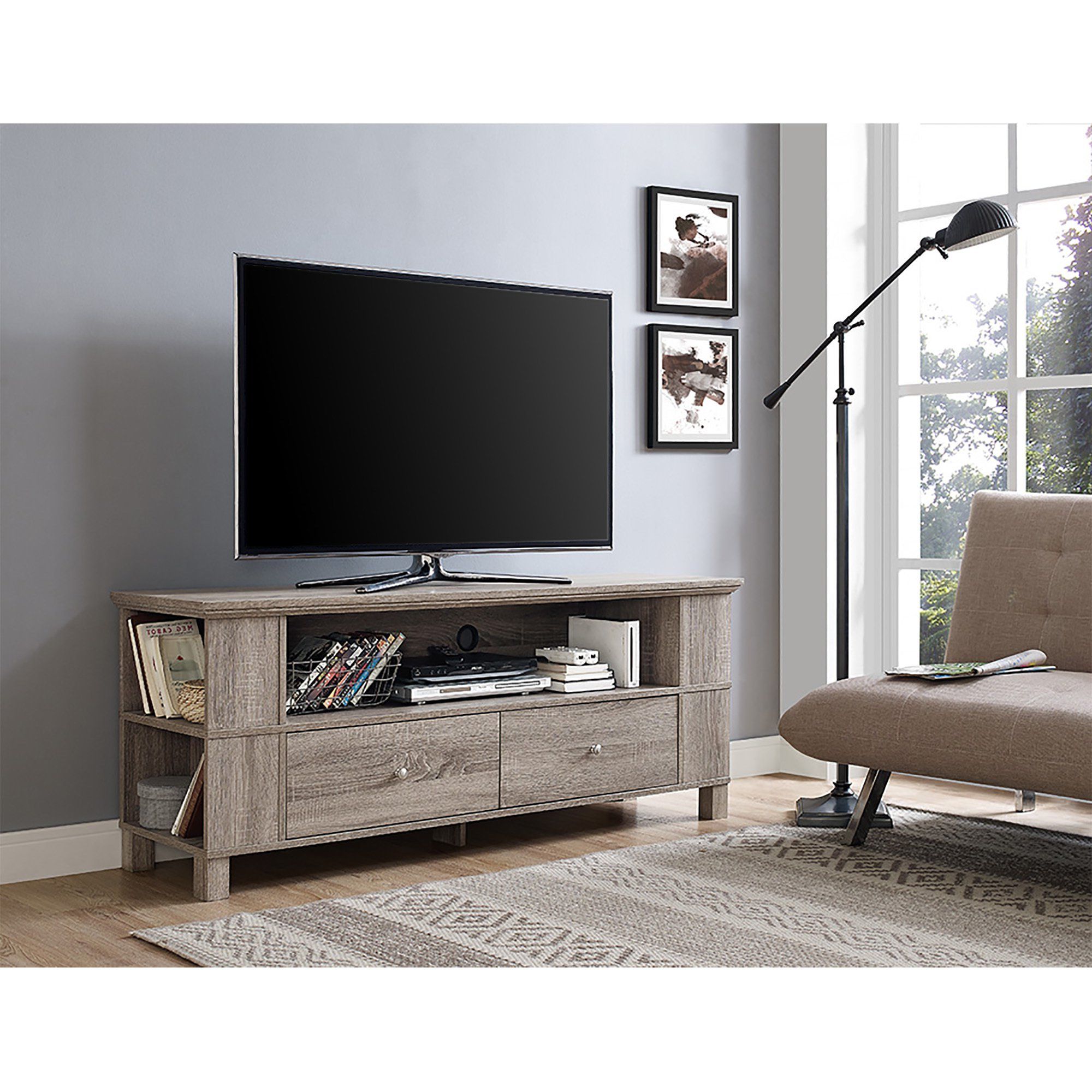 Shop 59" Tv Stand Storage Console – Driftwood – 60 X 16 X 23h – Free Pertaining To Well Known Storage Tv Stands (Photo 13 of 20)