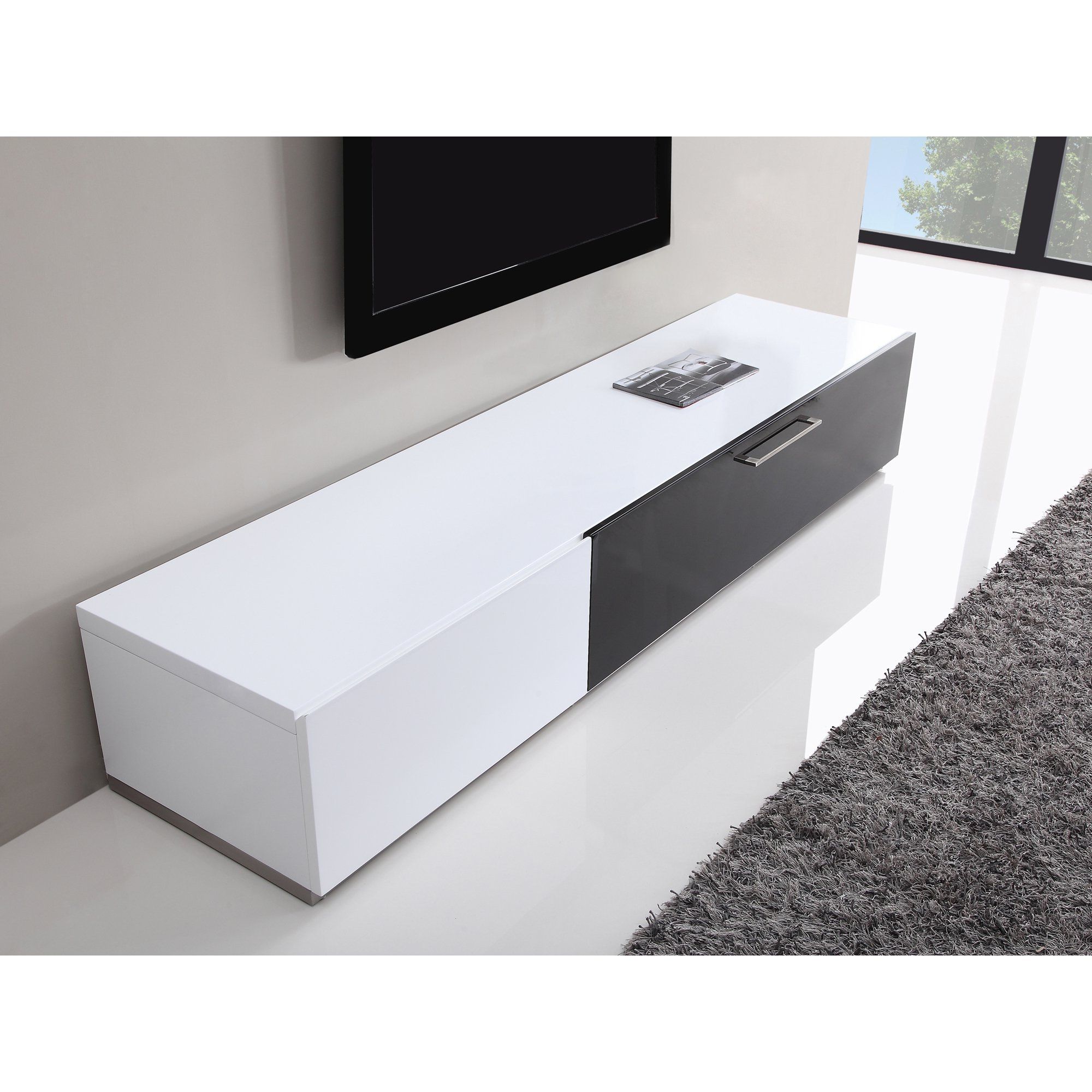 Shop B Modern Producer White/ Black Modern Tv Stand With Ir Glass Pertaining To Most Recent White Tv Stands (Photo 13 of 20)