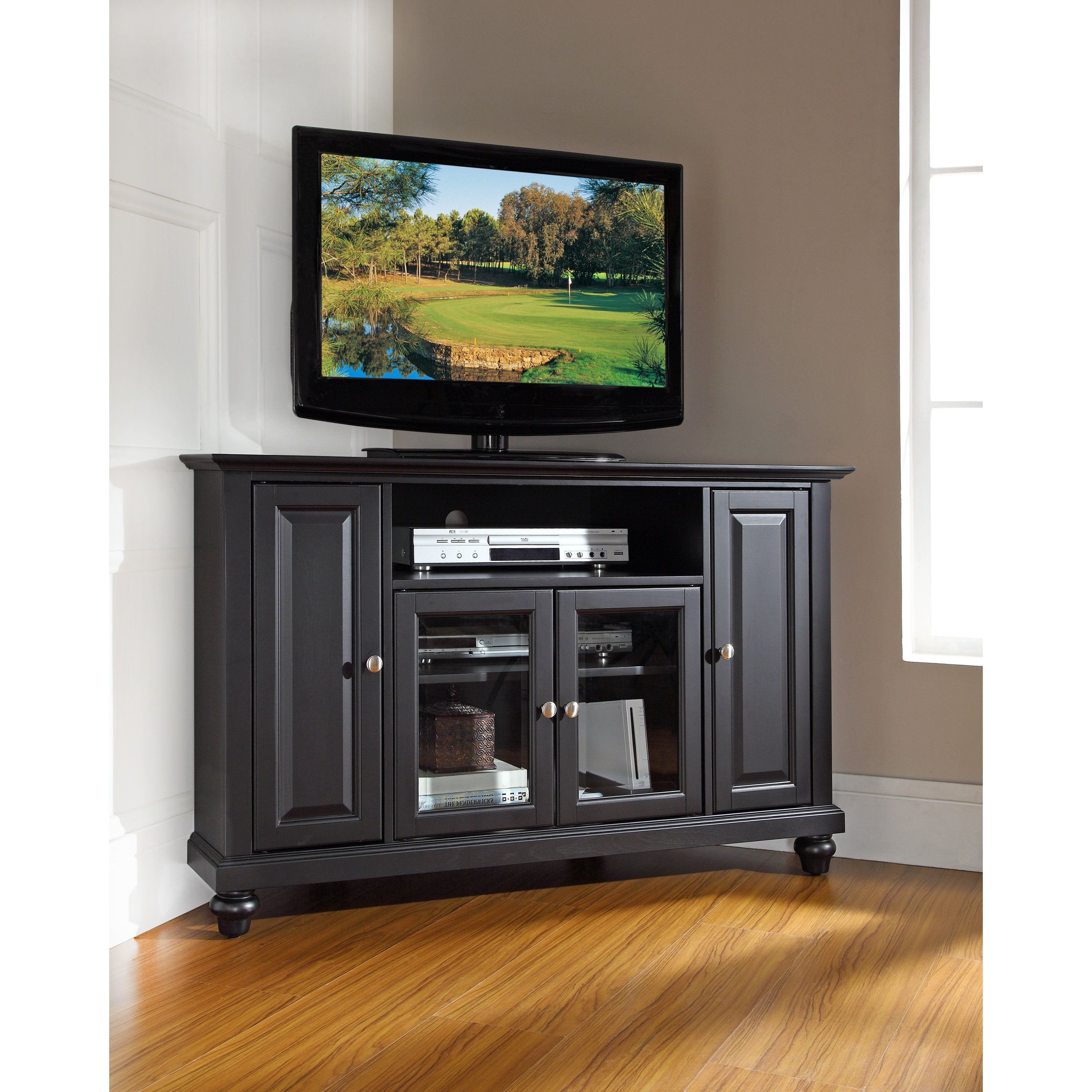 Shop Cambridge Black Finish 48 Inch Corner Tv Stand – Free Shipping With Preferred 24 Inch Corner Tv Stands (Photo 15 of 20)