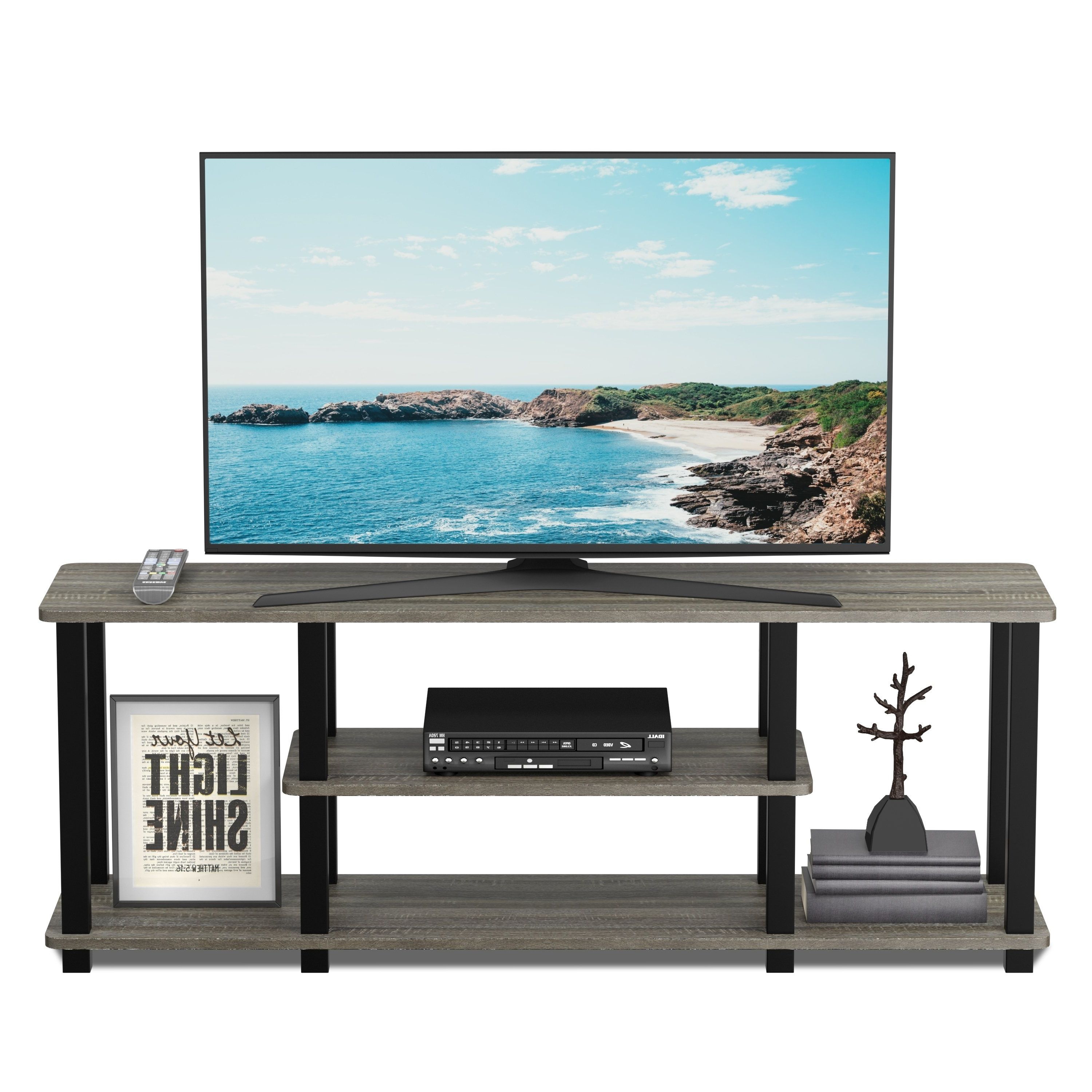 Shop Porch & Den Stuyvesant Open Shelves 3 Tier Entertainment Tv With Best And Newest Casey Grey 66 Inch Tv Stands (View 7 of 20)