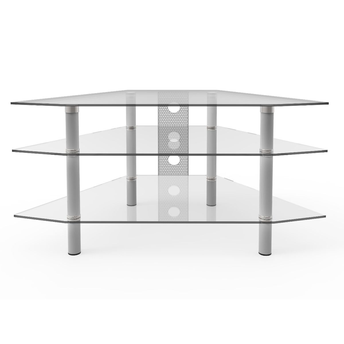 Silver Corner Tv Stands With Most Recent Ruby 44 Inch Corner Glass Tv Stand Silver And Clear Glass (View 14 of 20)