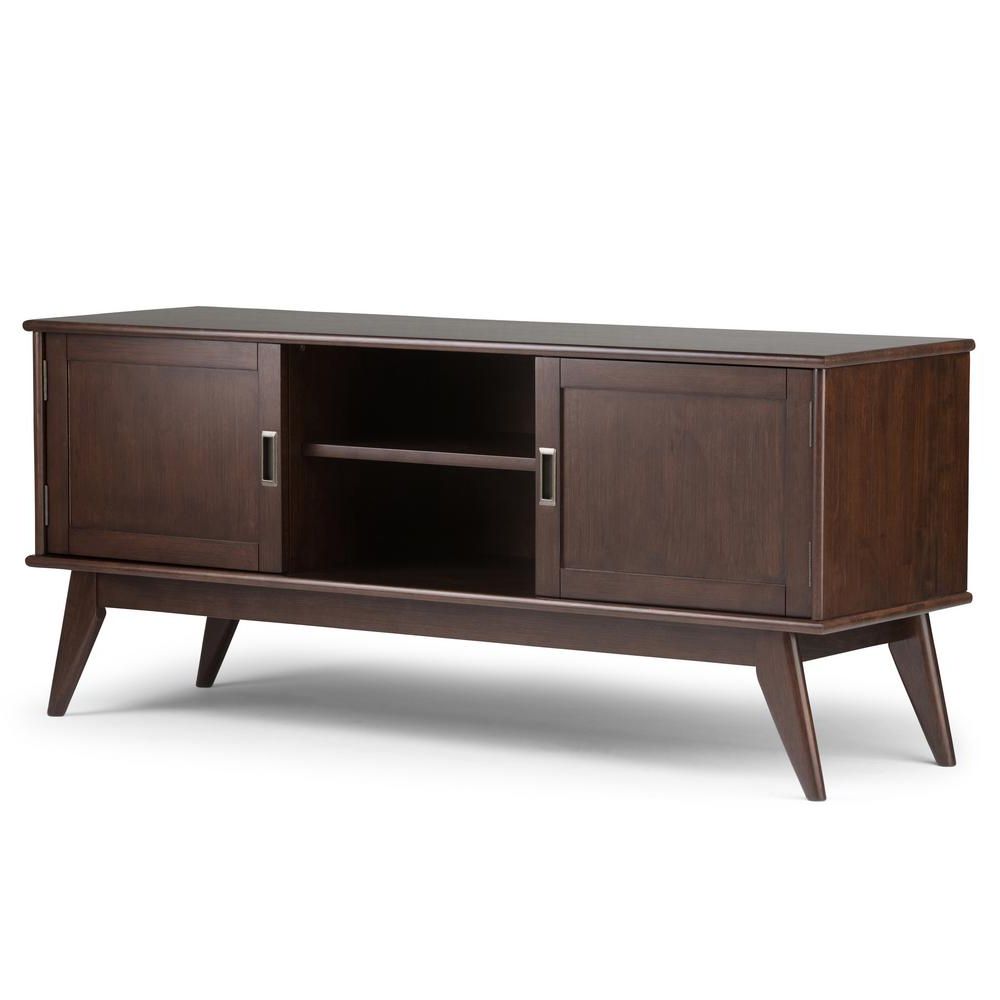 Simpli Home Draper Mid Century Medium Auburn Brown 60 In. Low Tv For Current Long Low Tv Stands (Photo 16 of 20)