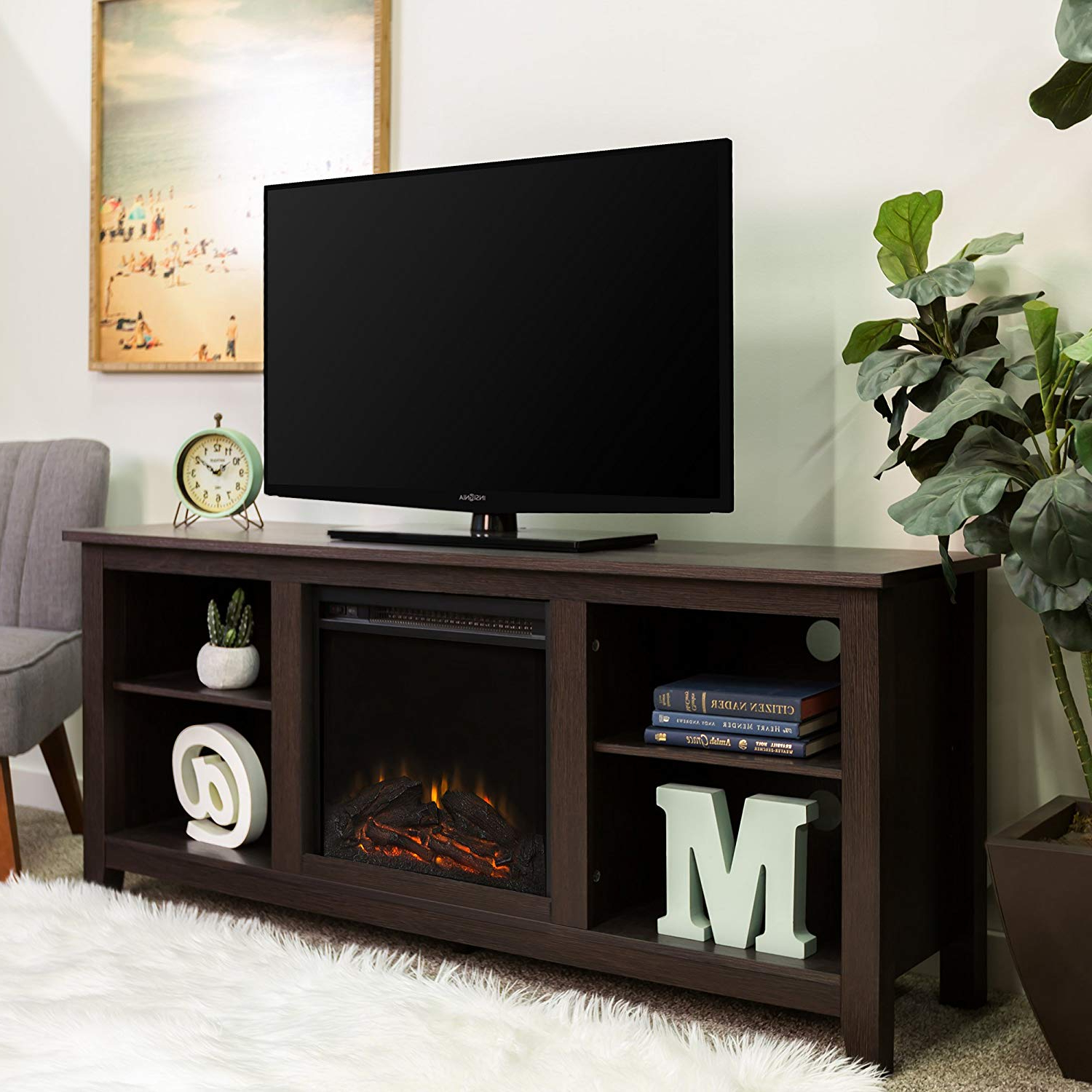 Sinclair Grey 68 Inch Tv Stands In Well Known Amazon: Walker Edison W58fp18es Fireplace Tv Stand, Espresso, 58 (Photo 10 of 20)