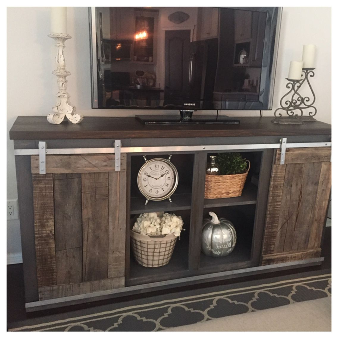 Sliding Barn Door Tv Stand White Rustic With Mount Farmhouse Plans Intended For 2017 White Rustic Tv Stands (View 18 of 20)