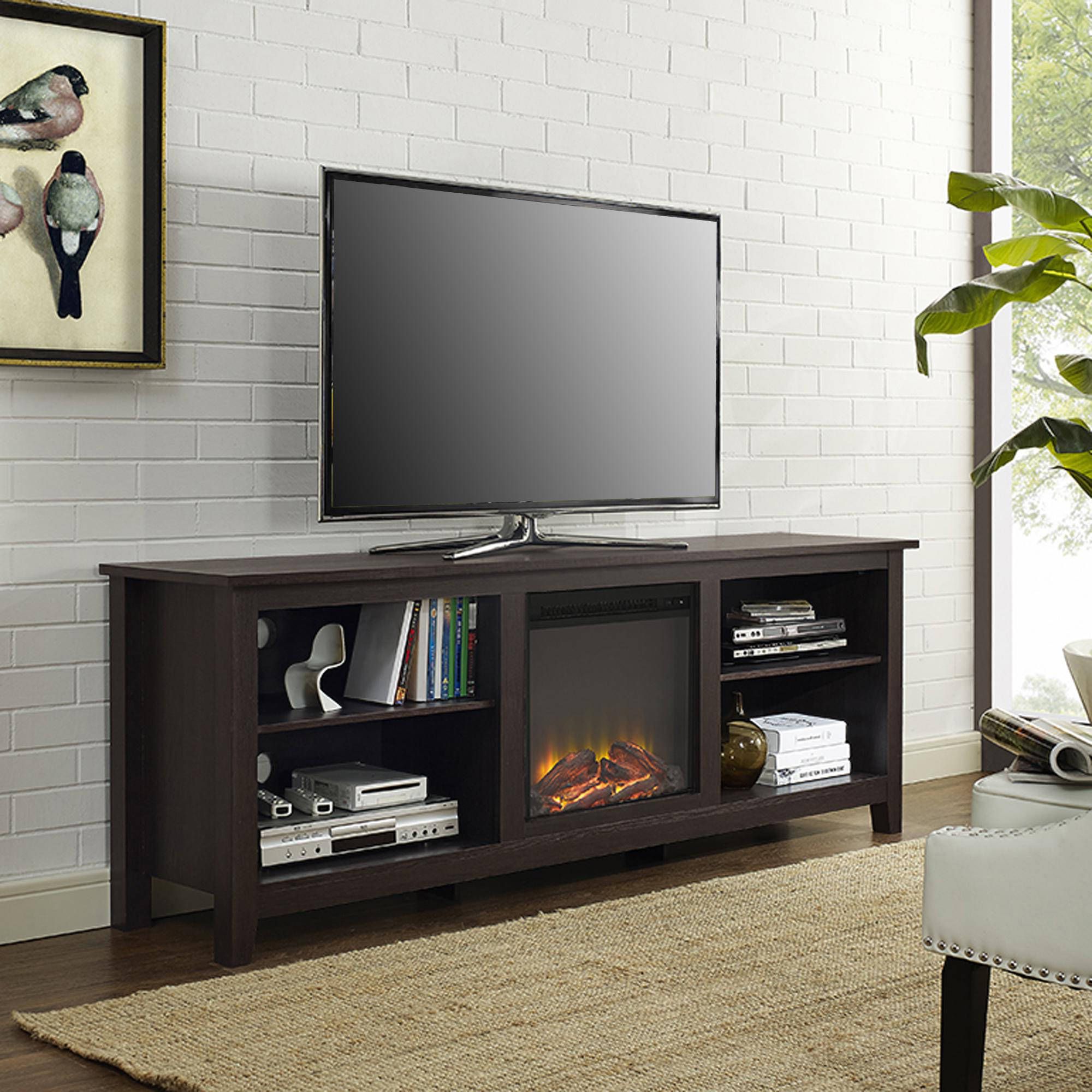 Storage Tv Stands Intended For Favorite 70" Fireplace Tv Media Storage Stand For Tv's Up To 75" Espresso (Photo 7 of 20)