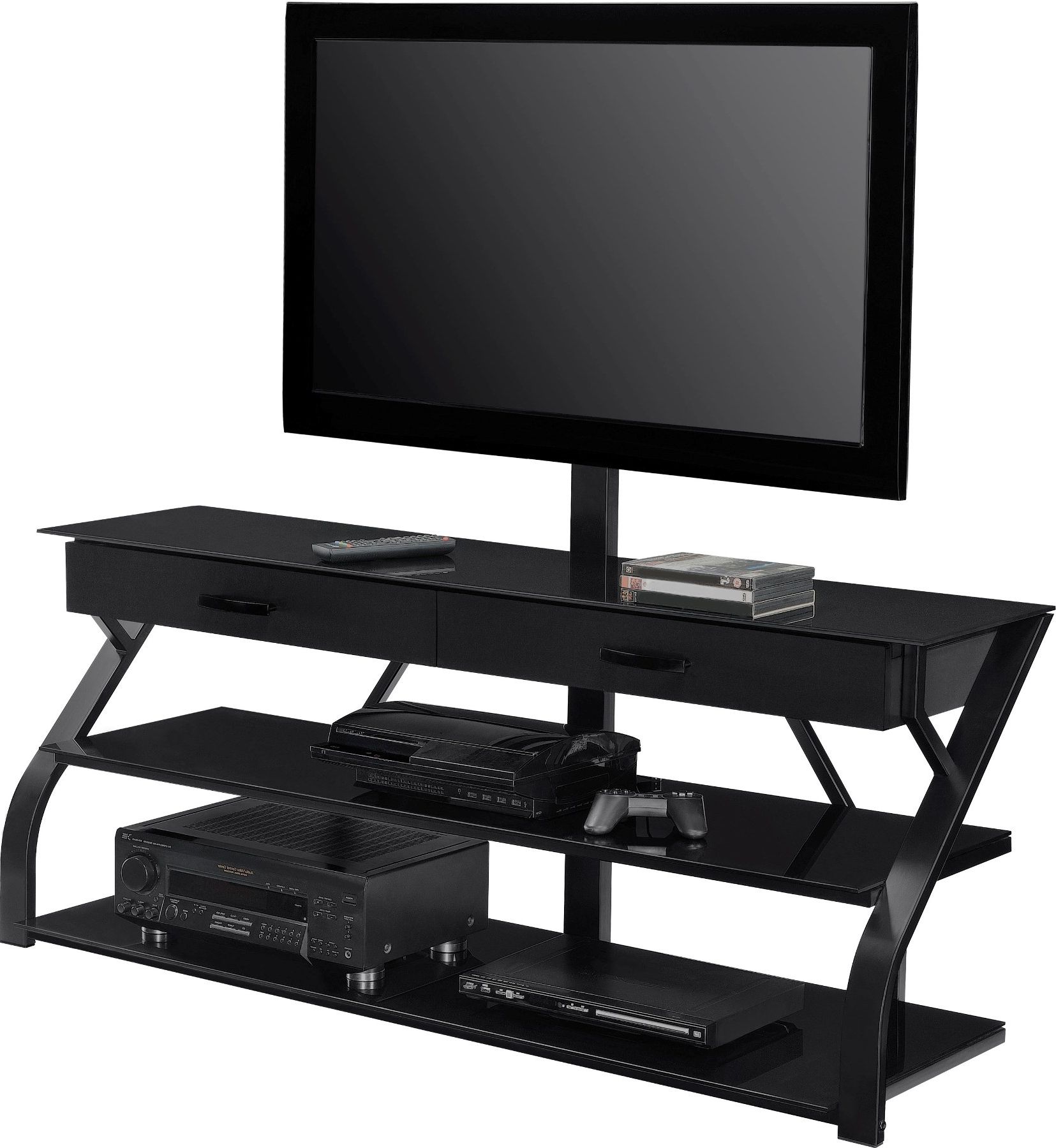 Swivel Black Glass Tv Stands Intended For Latest Black Glass Storage Tv Stand With Mount Of A Gallery Of Trendy Glass 