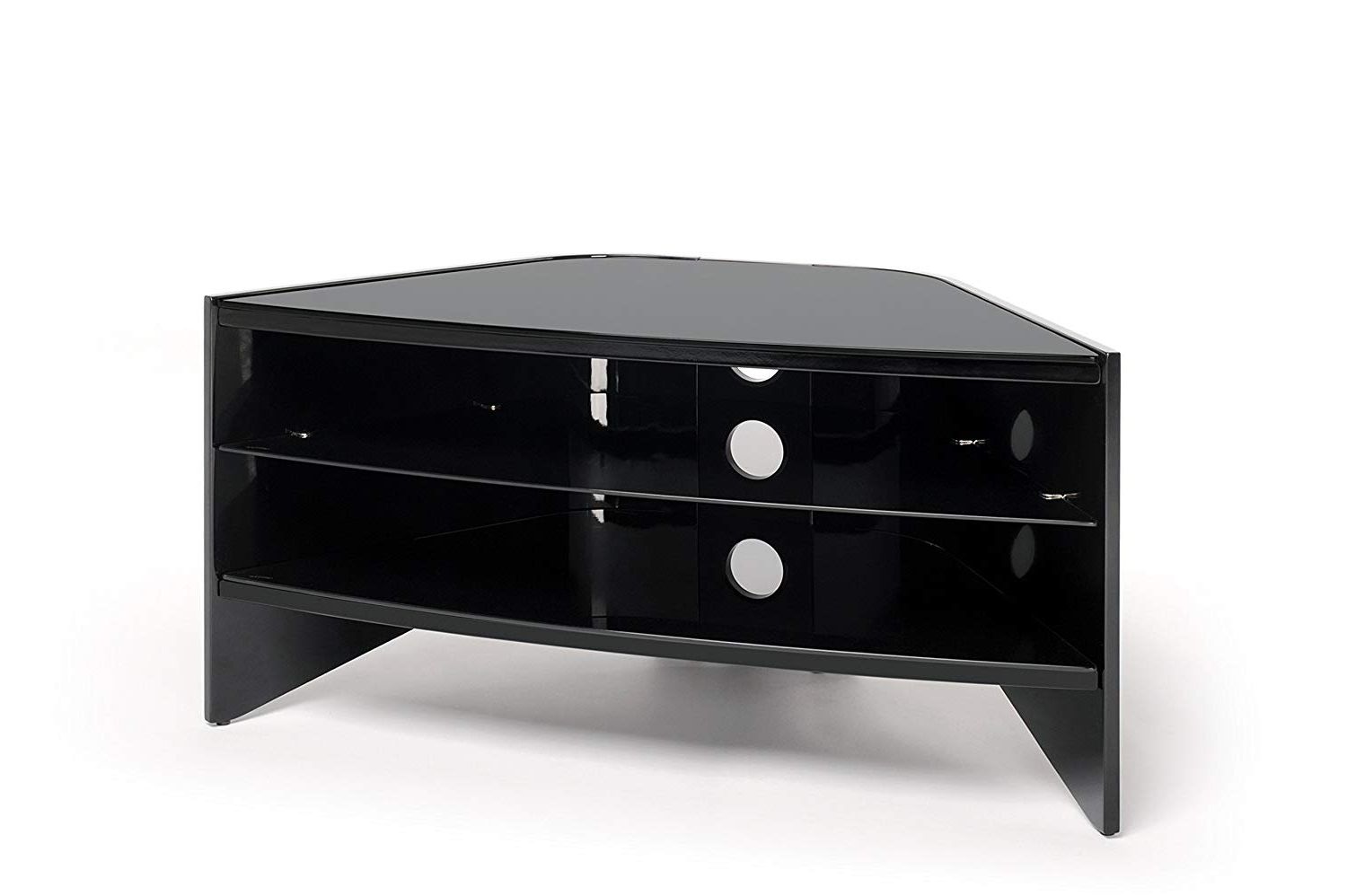 Techlink Riva Rv100b Curved High Gloss Black Side Panels And Glass Pertaining To Most Up To Date Ovid White Tv Stand (View 6 of 20)