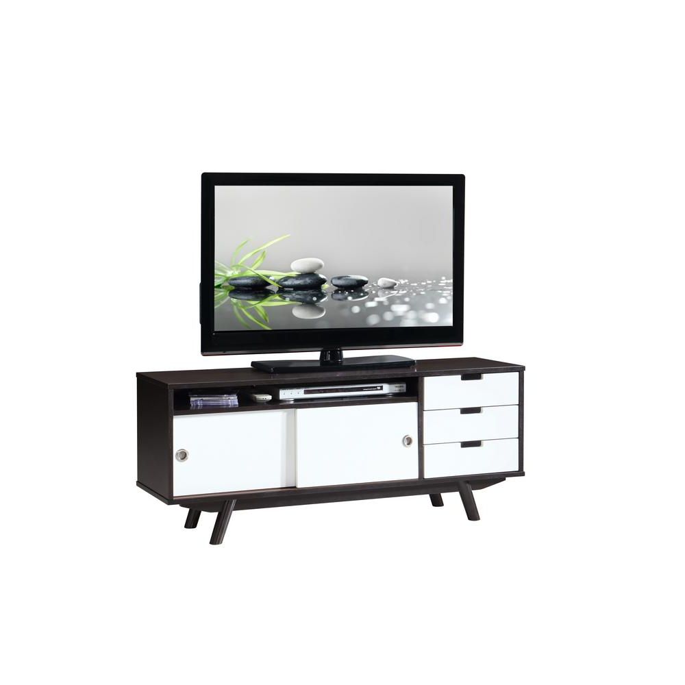Techni Mobili Wenge Modern Wood Veneer 55 In. Tv Stand With Sliding Throughout Trendy Wenge Tv Cabinets (Photo 20 of 20)
