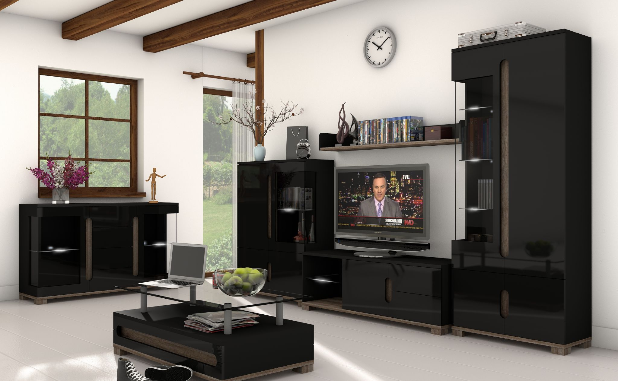 Trendy Black Tv Cabinets With Doors In Lorenz Black High Gloss Tv Cabinet With Lights – Wow (View 14 of 20)