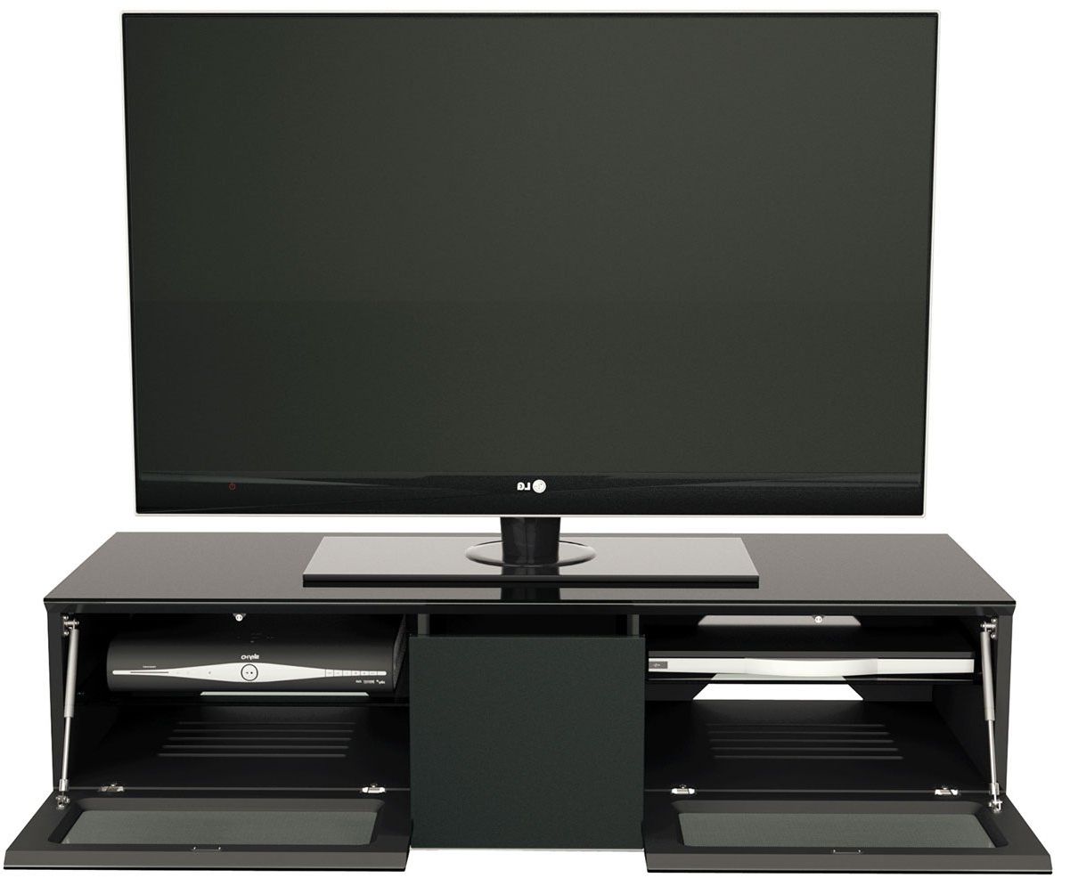 Trendy Glass Front Tv Stands Throughout Alphason Element 1250mm Black Cabinet Tv Stand – Accessories – Wall (View 15 of 20)