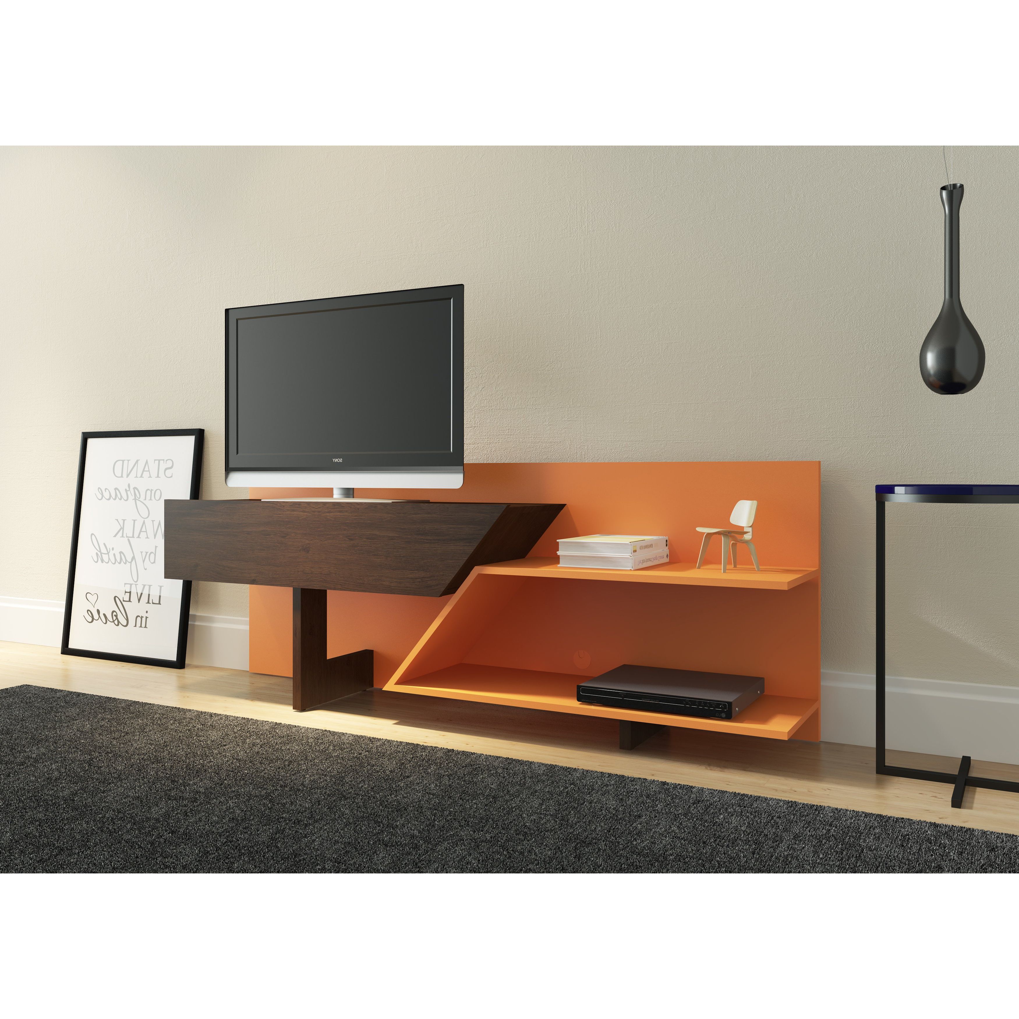 Trendy Ideaz International 23802 Prisma Retro Espresso/ Orange Tv Stand Throughout Orange Tv Stands (View 5 of 20)