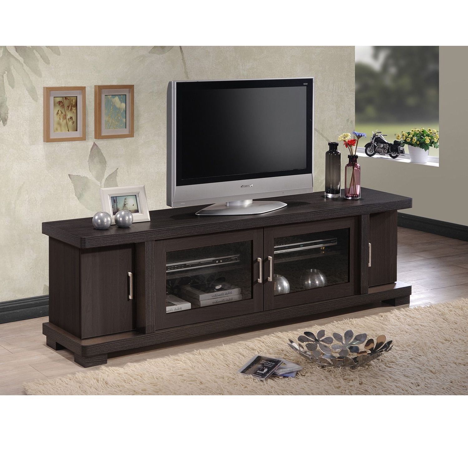 Tv Cabinets Regarding Favorite Baxton Studio Vega Contemporary 70 Inch Dark Brown Wood Tv Cabinet (Photo 14 of 20)