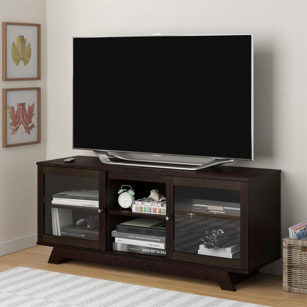Tv Cabinets With Glass Doors In Preferred Altra Furniture Englewood Cinnamon Cherry Storage Entertainment (Photo 5 of 20)