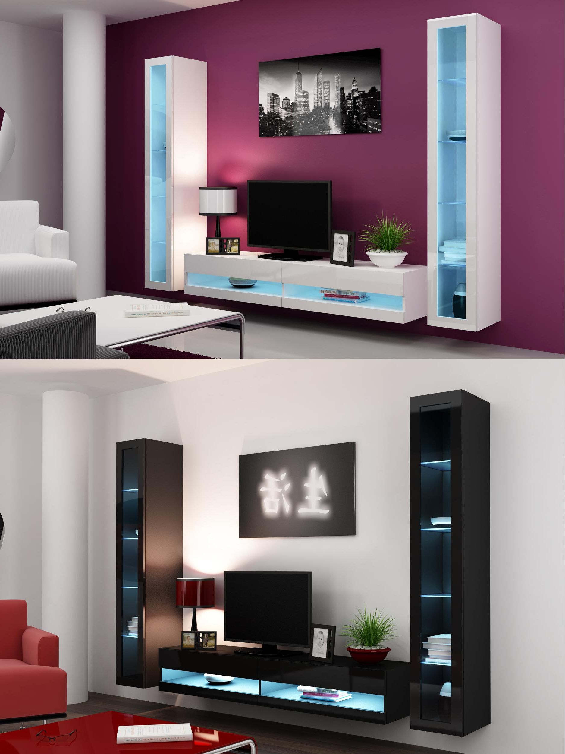 Tv Stands Design Furniture High Gloss Living Room Set With Led Throughout Latest Modular Tv Stands Furniture (View 14 of 20)