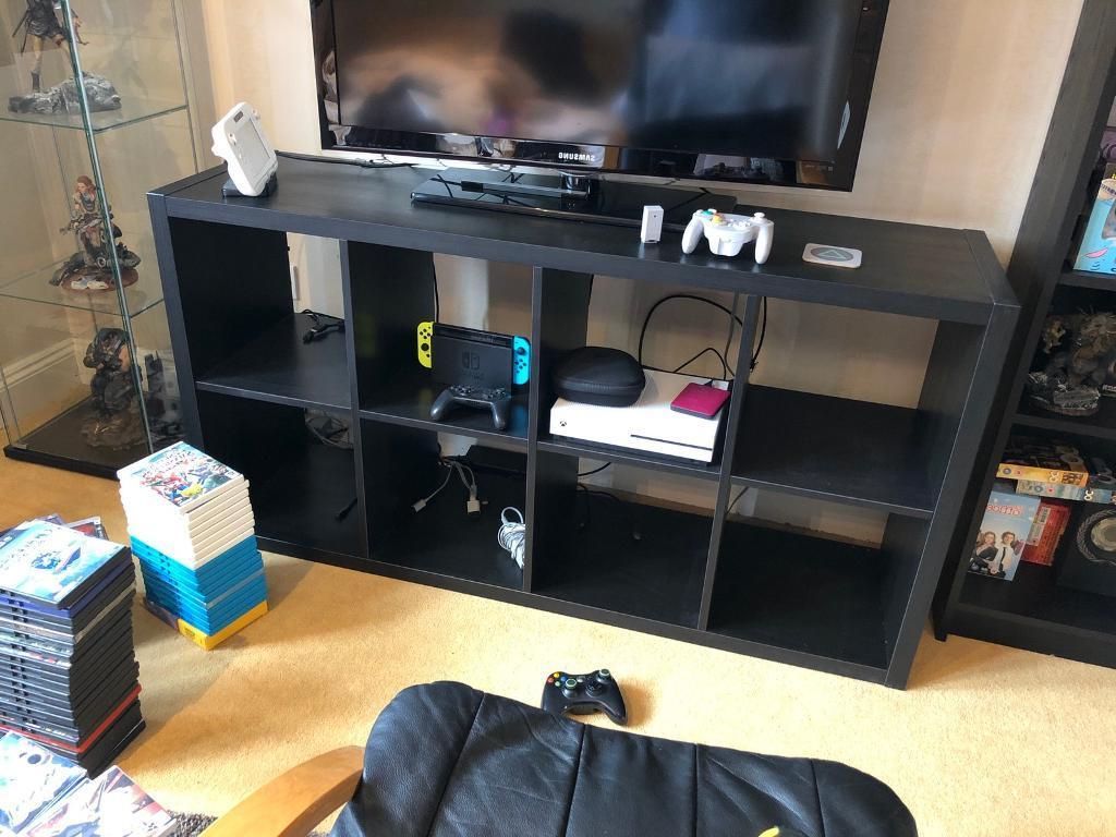 Upright Tv Stands Within Trendy Ikea Kallax Unit For Consoles And Tv Stand (View 8 of 20)