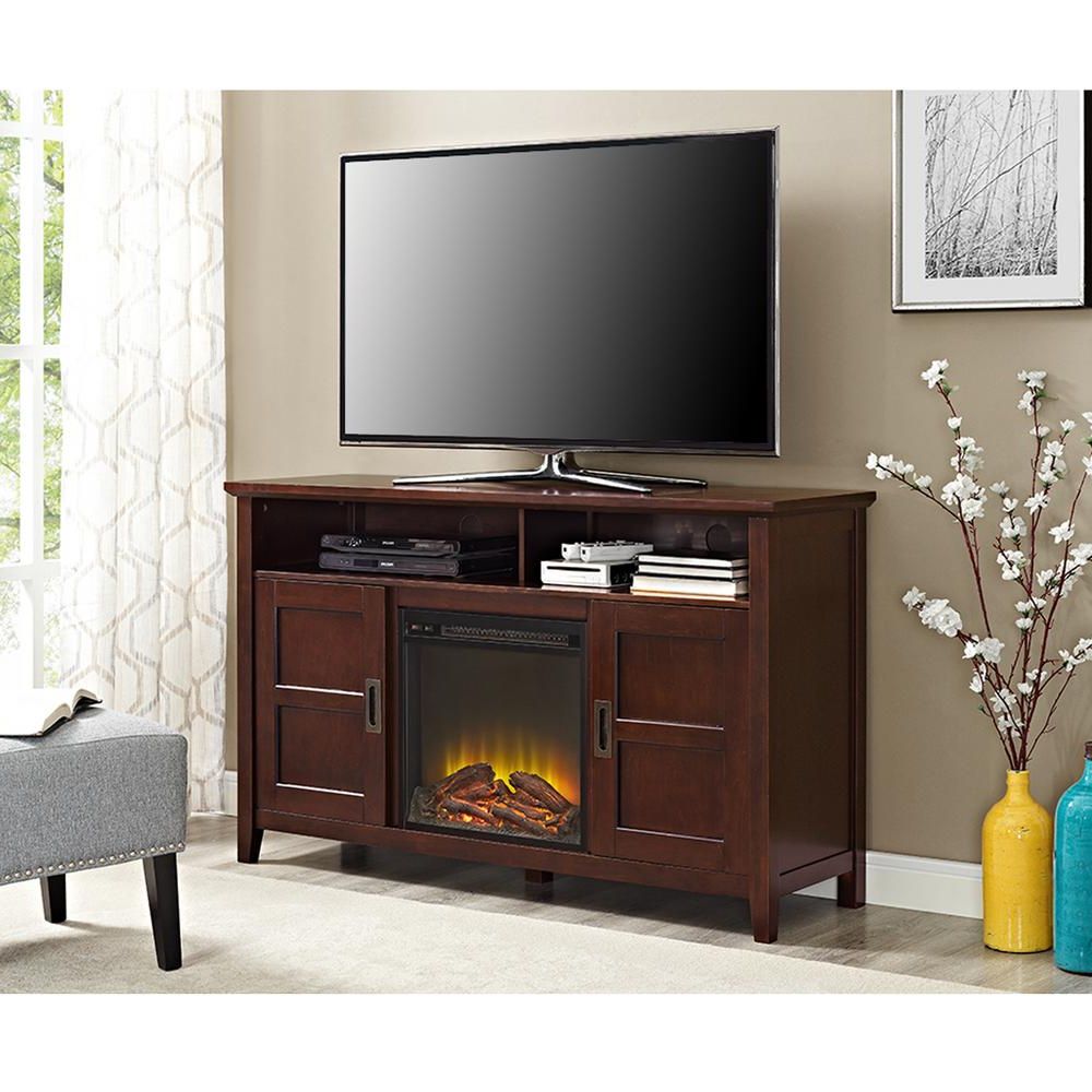 Walker Edison Furniture Company 52 In. Electric Fireplace Tv Stand Inside Trendy Cherry Wood Tv Stands (Photo 16 of 20)