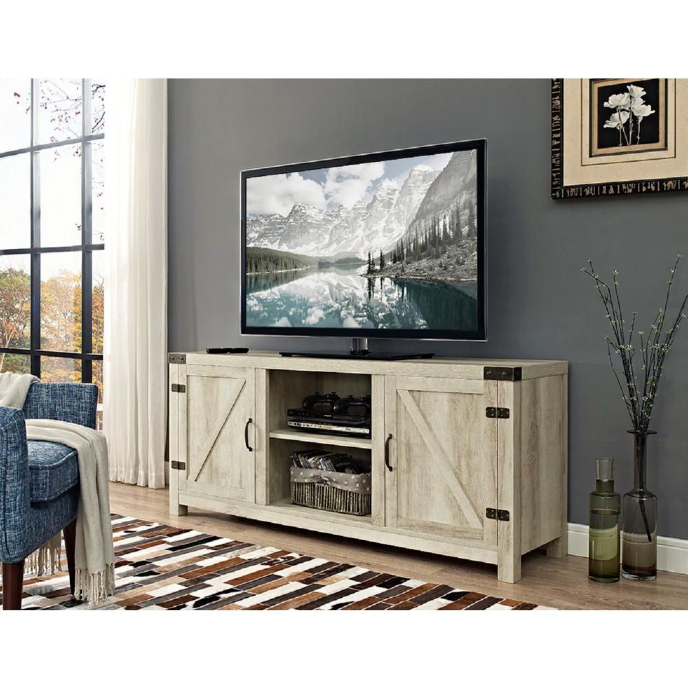 Walker Edison Furniture Company 58 In. Barn Door Tv Stand With Side With Famous White And Wood Tv Stands (Photo 8 of 20)
