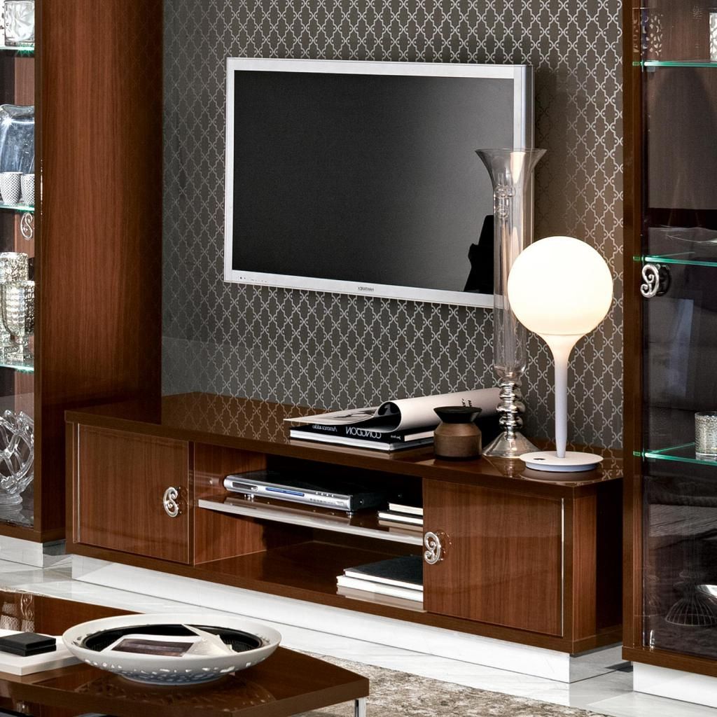 Walnut And Black Gloss Tv Units With 2018 Caligula Italian Walnut High Gloss Tv Cabinet : F D Interiors Ltd (Photo 11 of 20)