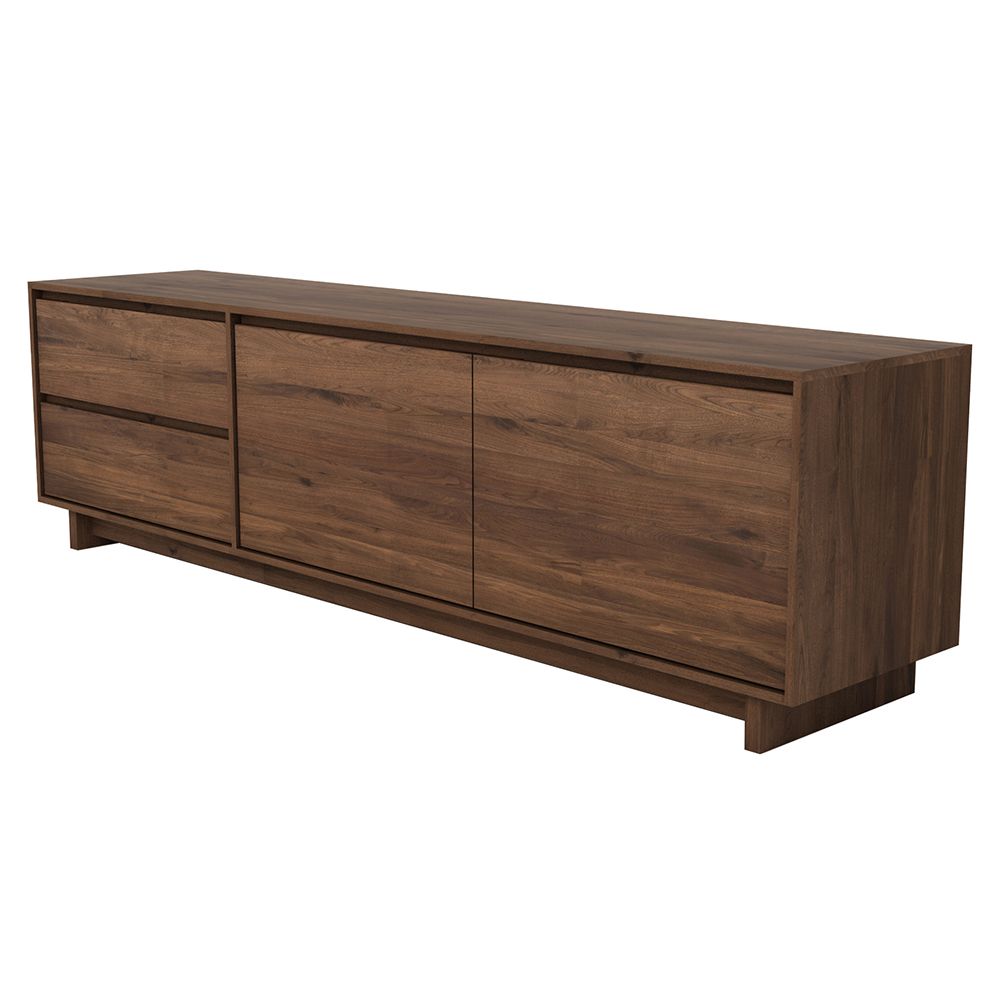 Walnut Tv Cabinets With Doors For Fashionable Wave Tv Media Cabinet – 3 Doors, 1 Drawer – Walnut – Rouse Home (View 20 of 20)