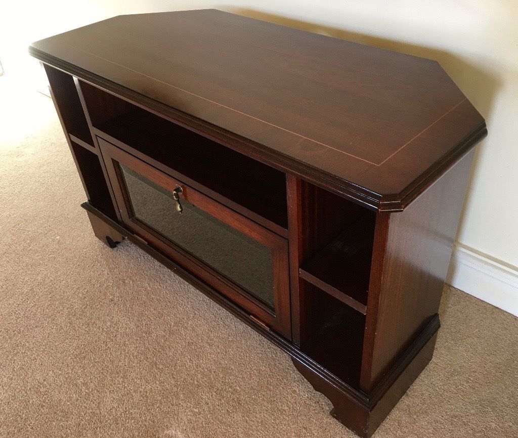 Well Known Black Wood Corner Tv Stands With Regard To Vintage Dark Wood Corner Tv Stand Or Entertainment Cabinet (View 2 of 20)