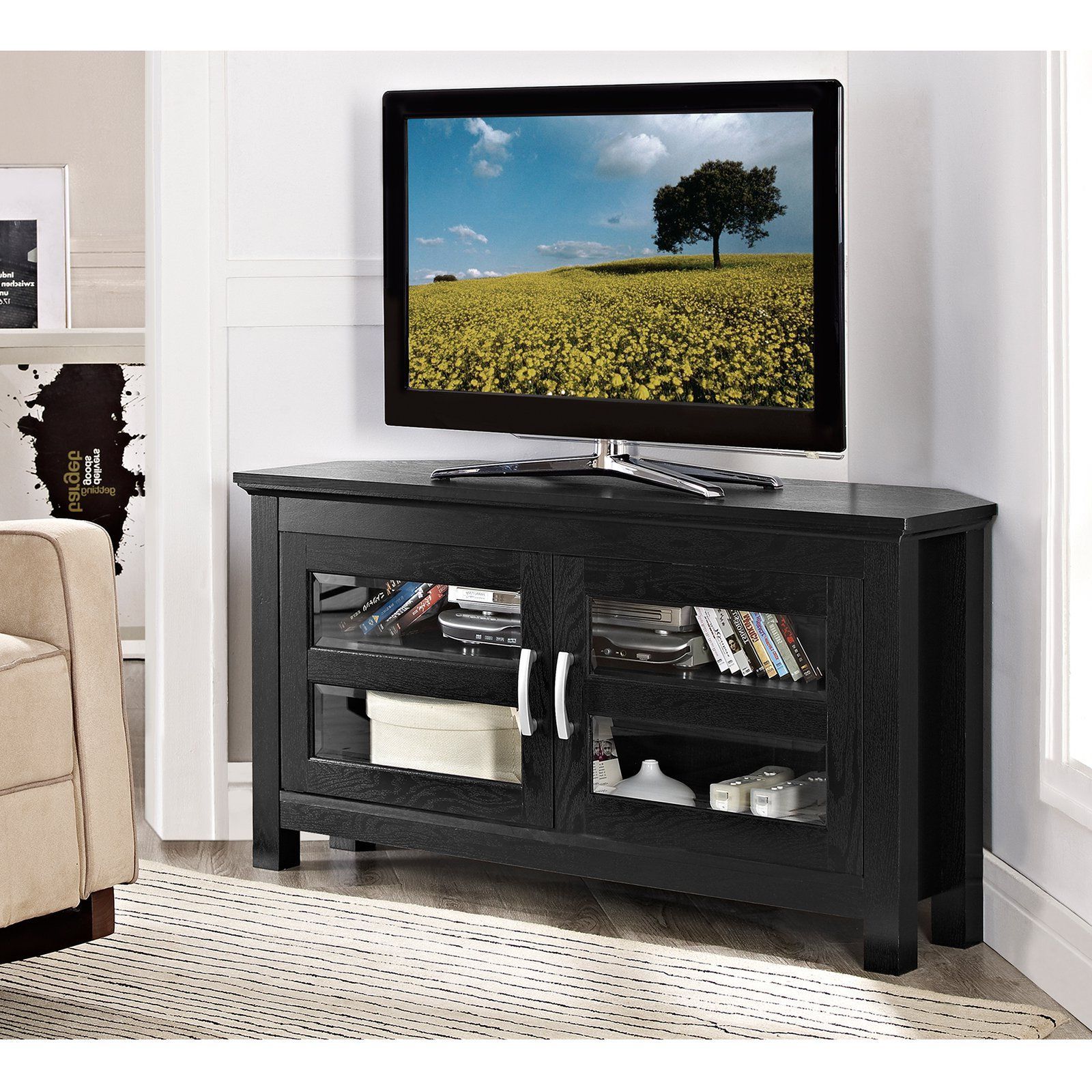 Well Known Manor Park 44 In. Wood Corner Tv Media Stand Storage Console In 2018 With Regard To Black Corner Tv Cabinets With Glass Doors (Photo 1 of 20)