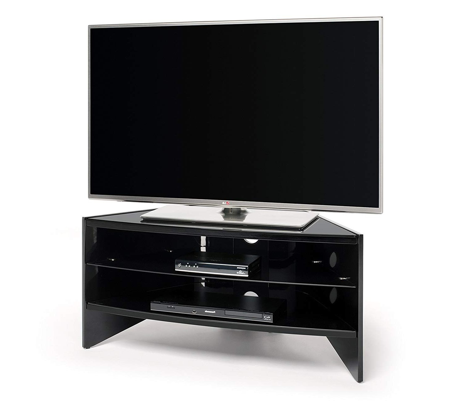 Well Known Techlink Riva Rv100b Curved High Gloss Black Side Panels And Glass Within Ovid White Tv Stand (View 11 of 20)