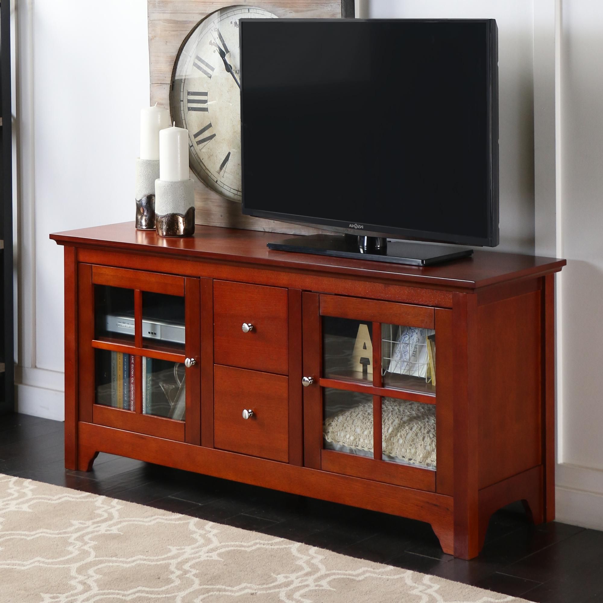 Well Known Wooden Tv Stands With Glass Doors For Amazon: Walker Edison 53" Wood Tv Stand Console With Storage (View 2 of 20)