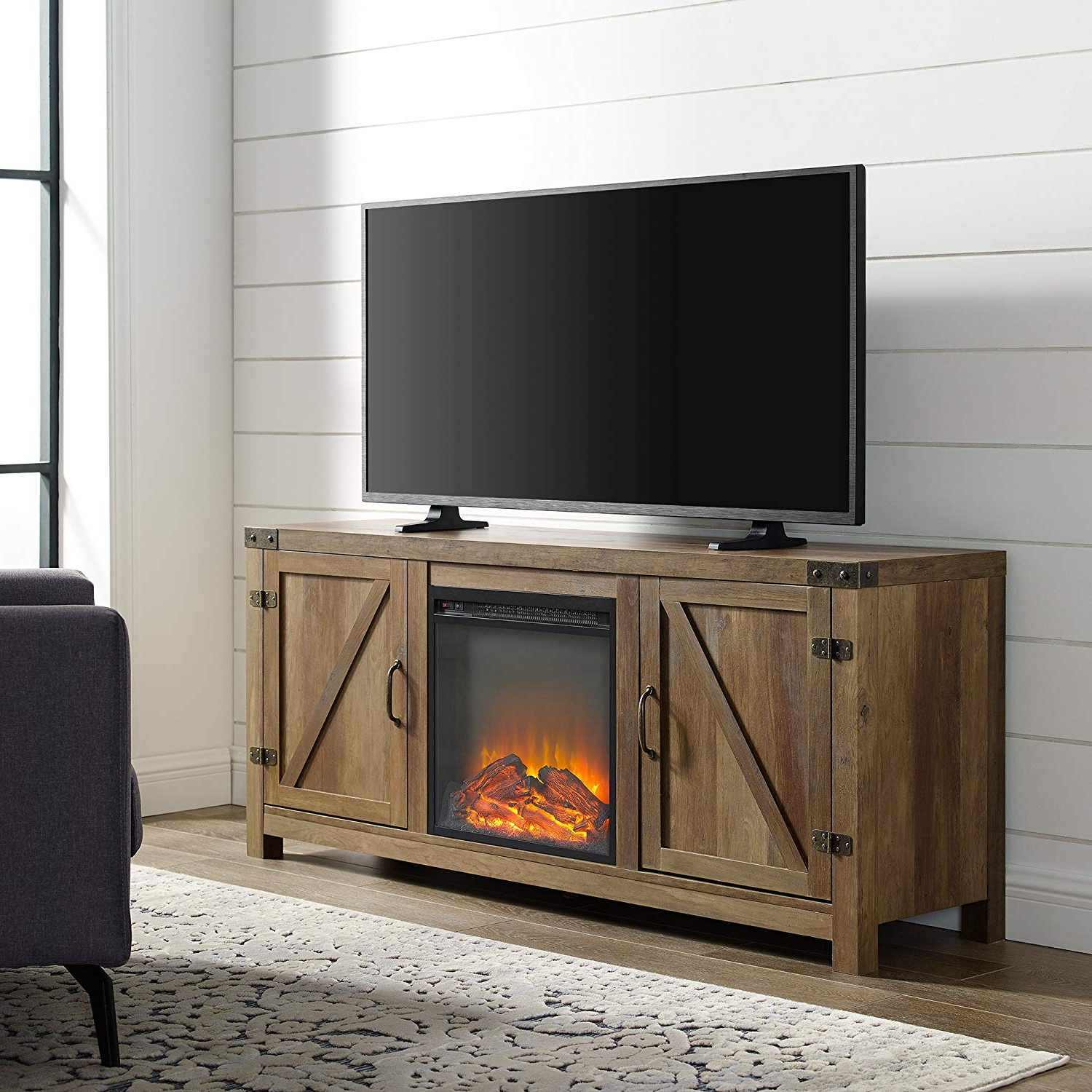 Well Liked Amazon: Home Accent Furnishings New 58 Inch Barn Door Fireplace For Kilian Grey 49 Inch Tv Stands (Photo 3 of 20)